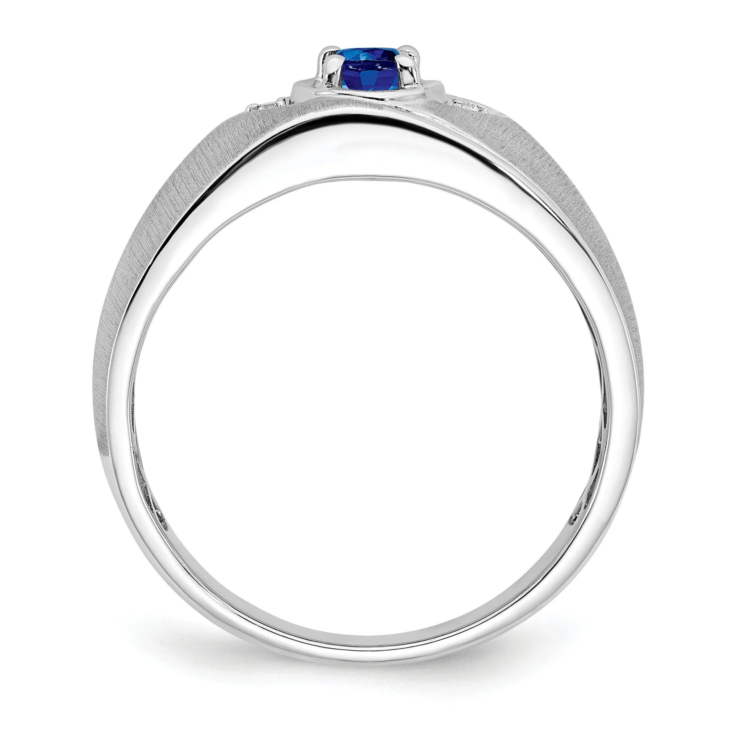14k White Gold Oval Sapphire and Diamond Mens Ring
