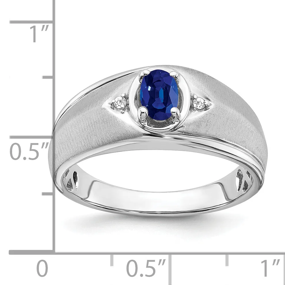 14k White Gold Oval Sapphire and Diamond Mens Ring