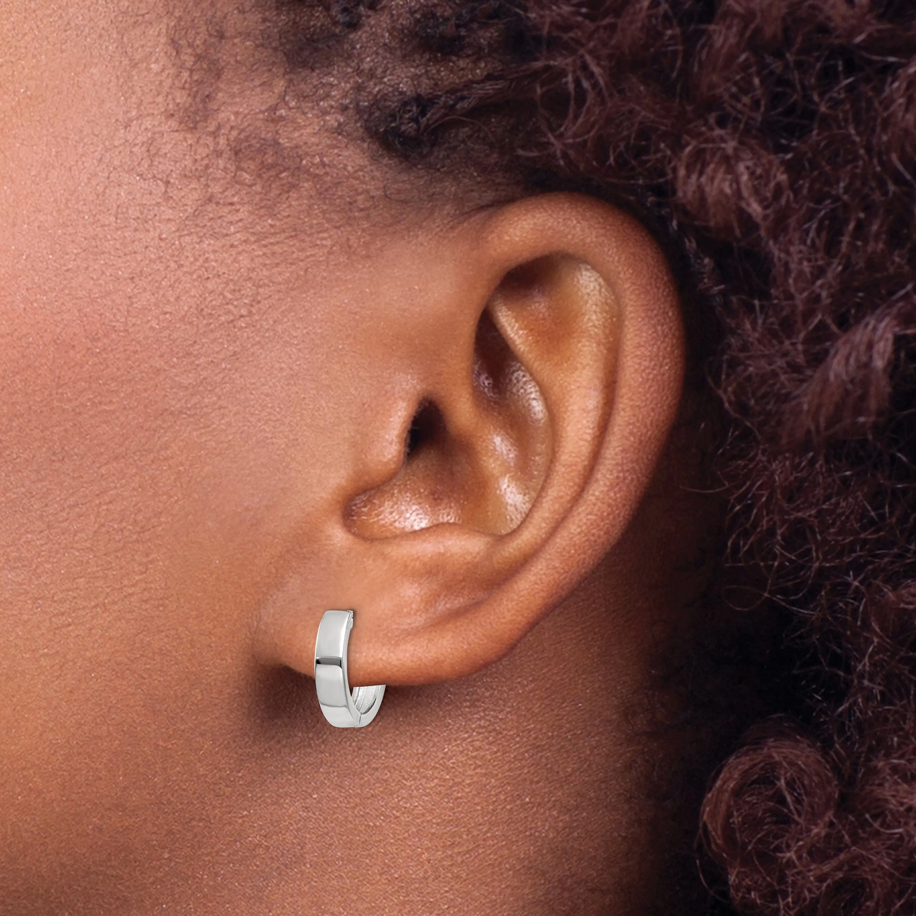 14k White Gold Polished Solid Hoop Earrings