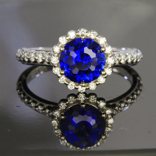 14K White Gold Round Brilliant Sapphire and Diamond Ring Designed by Christopher Michael