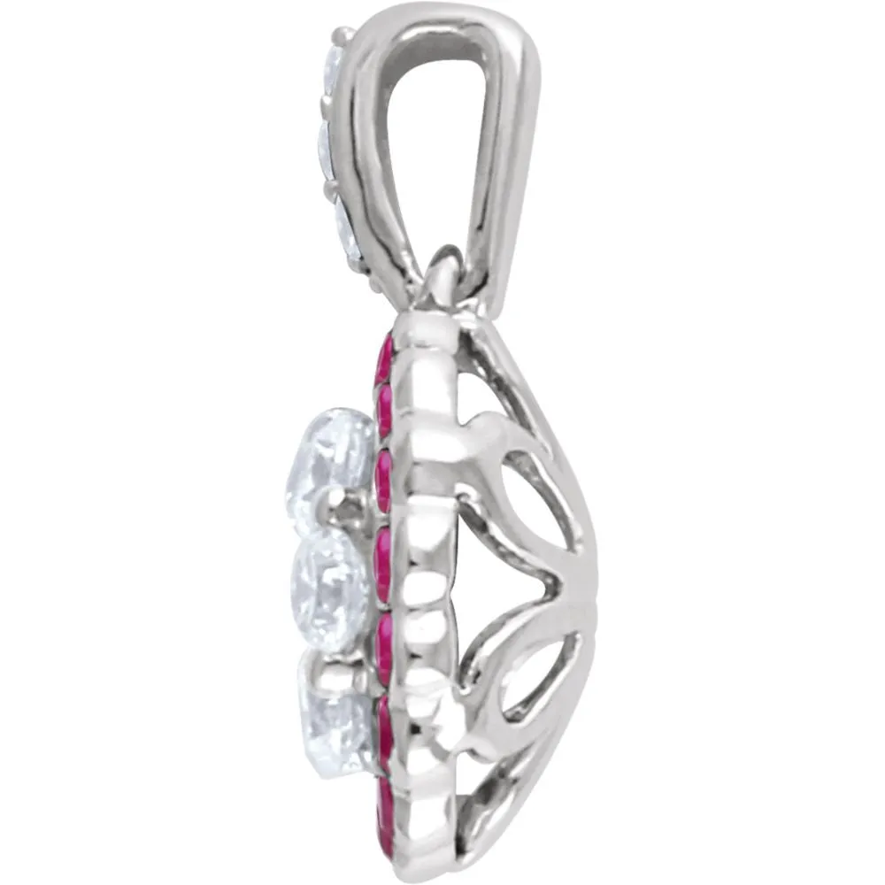 14k White Gold Ruby & 1/3 CTW Diamond Necklace
