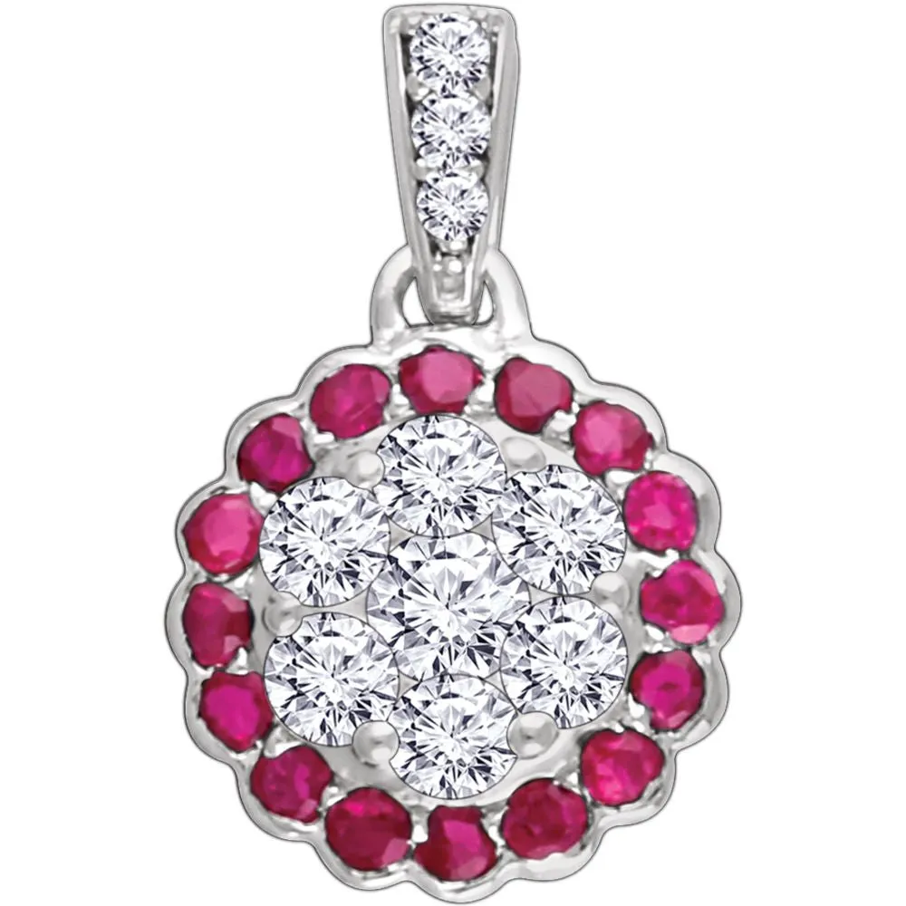 14k White Gold Ruby & 1/3 CTW Diamond Necklace