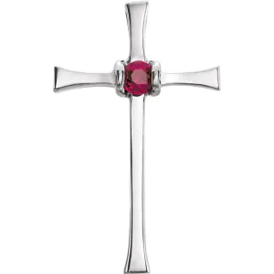 14k White Gold Ruby Cross Pendant