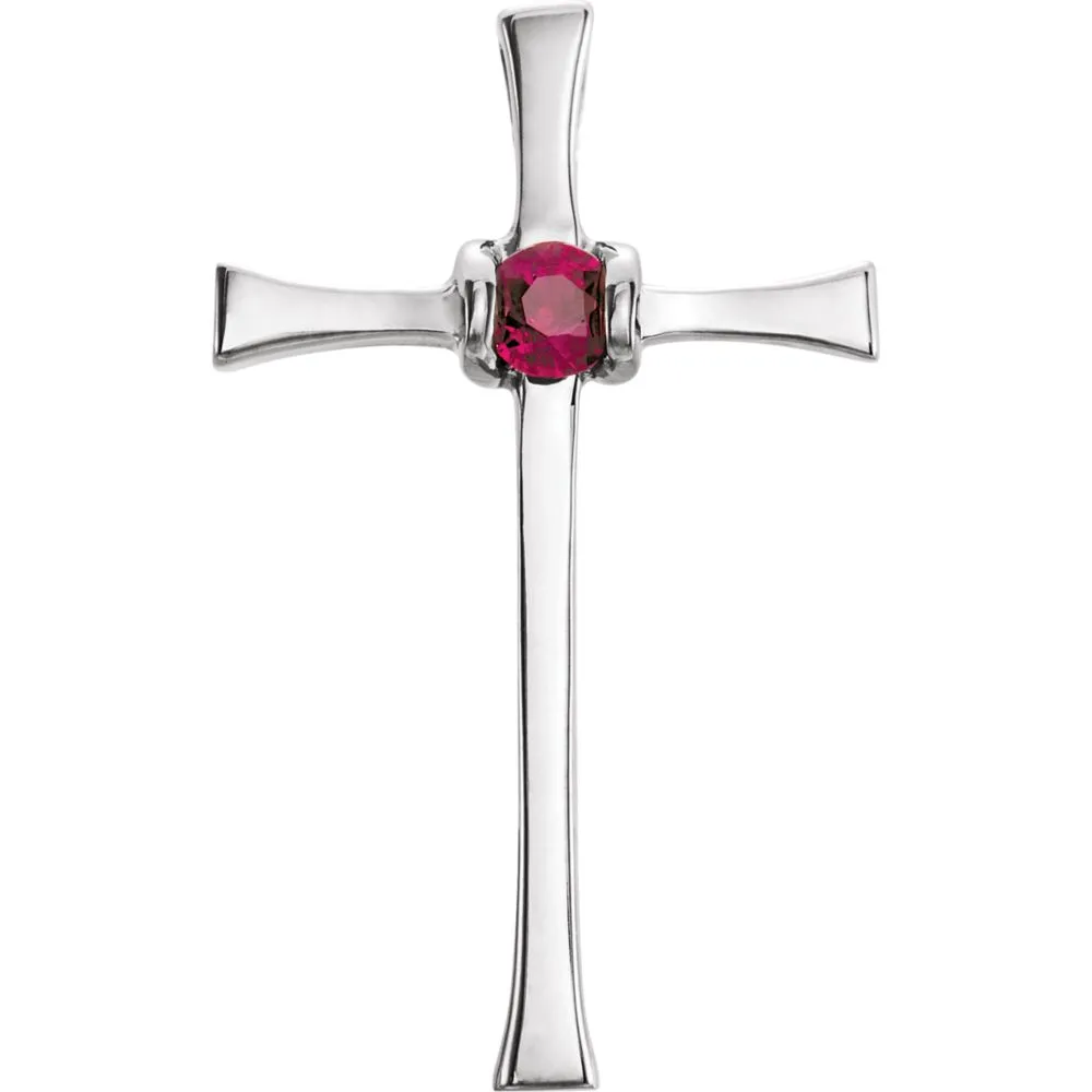 14k White Gold Ruby Cross Pendant