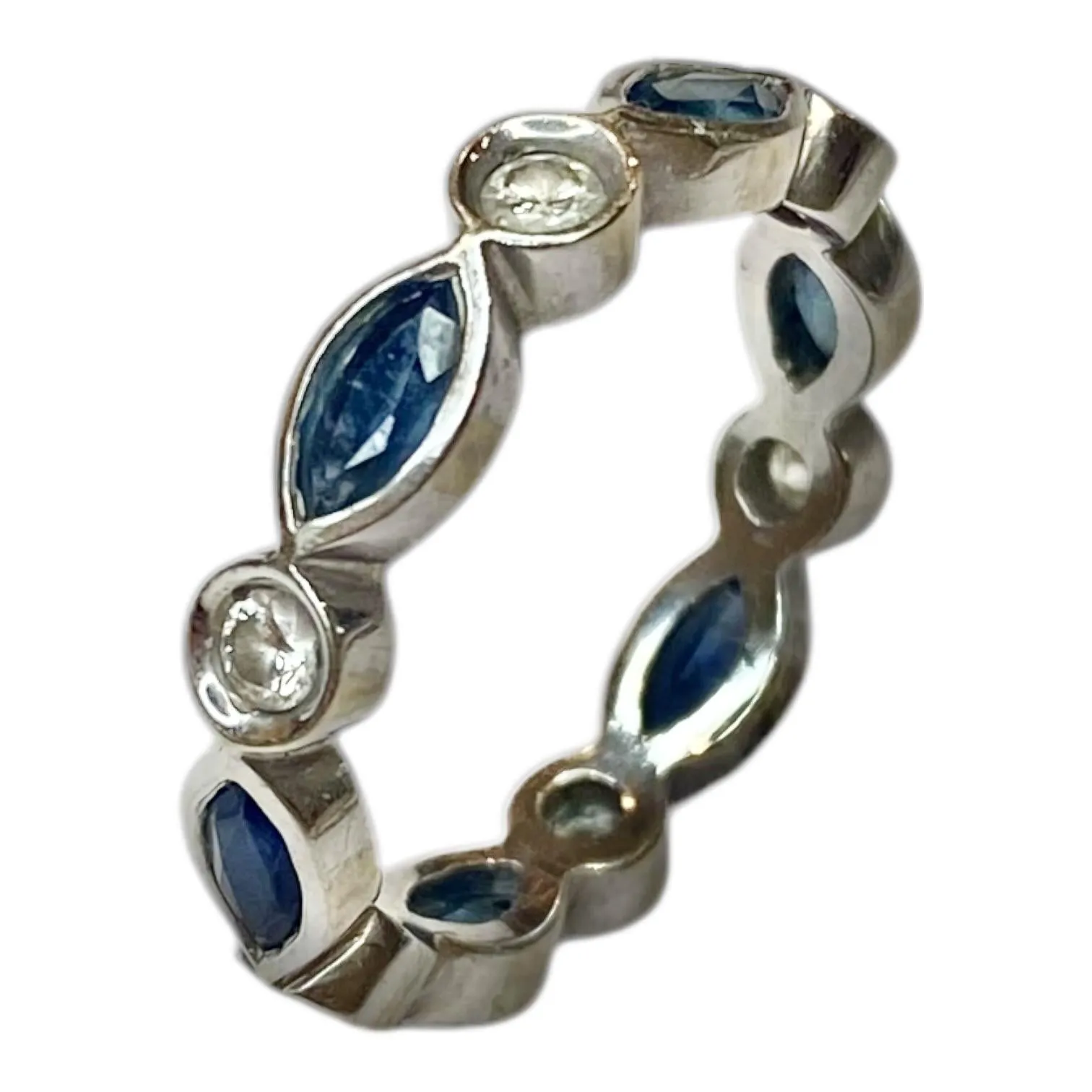 14K White Gold Sapphire & Diamond Eternity Band Ring