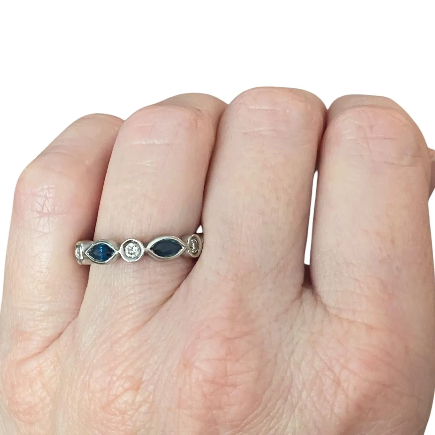 14K White Gold Sapphire & Diamond Eternity Band Ring