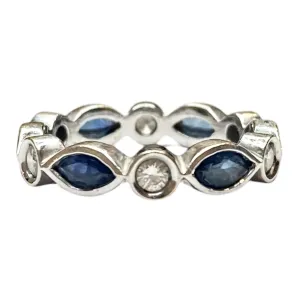 14K White Gold Sapphire & Diamond Eternity Band Ring