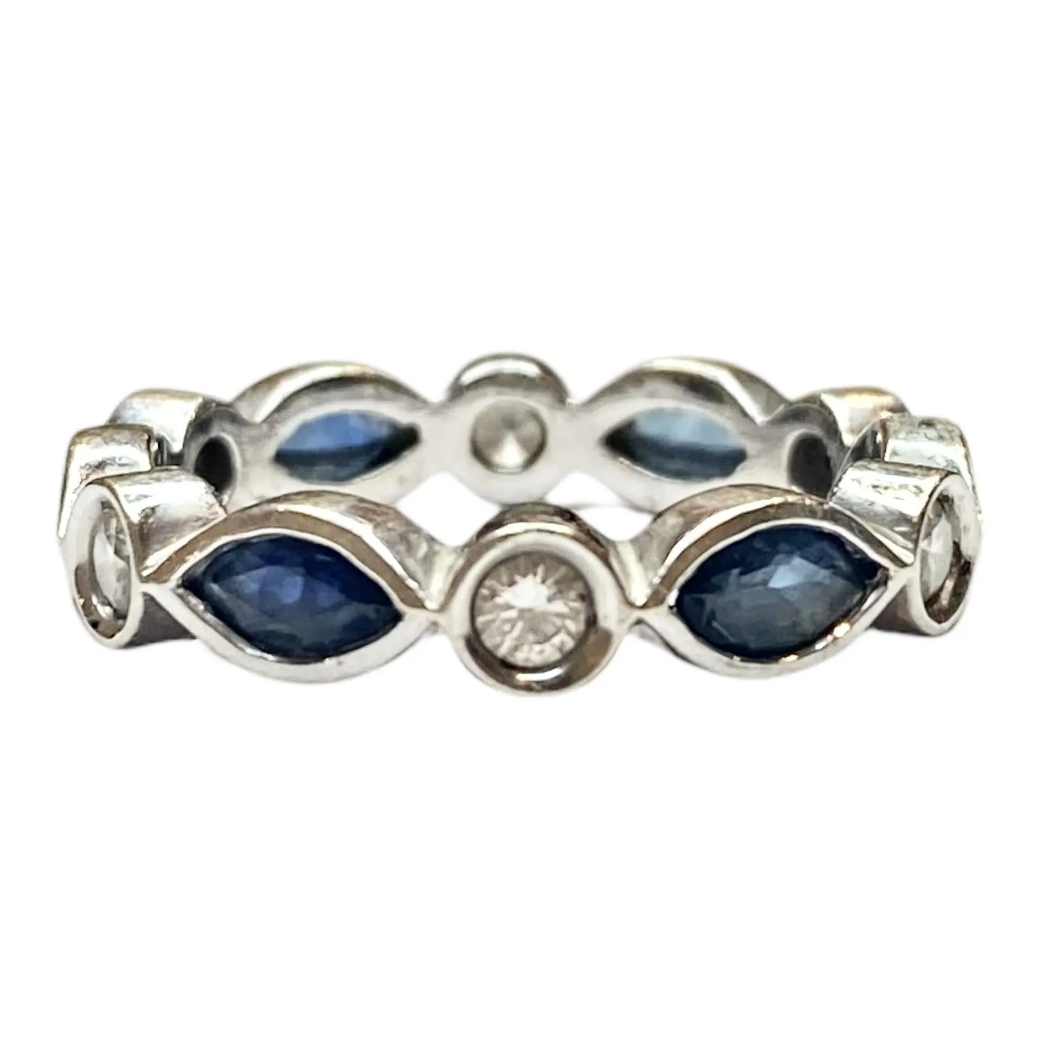 14K White Gold Sapphire & Diamond Eternity Band Ring