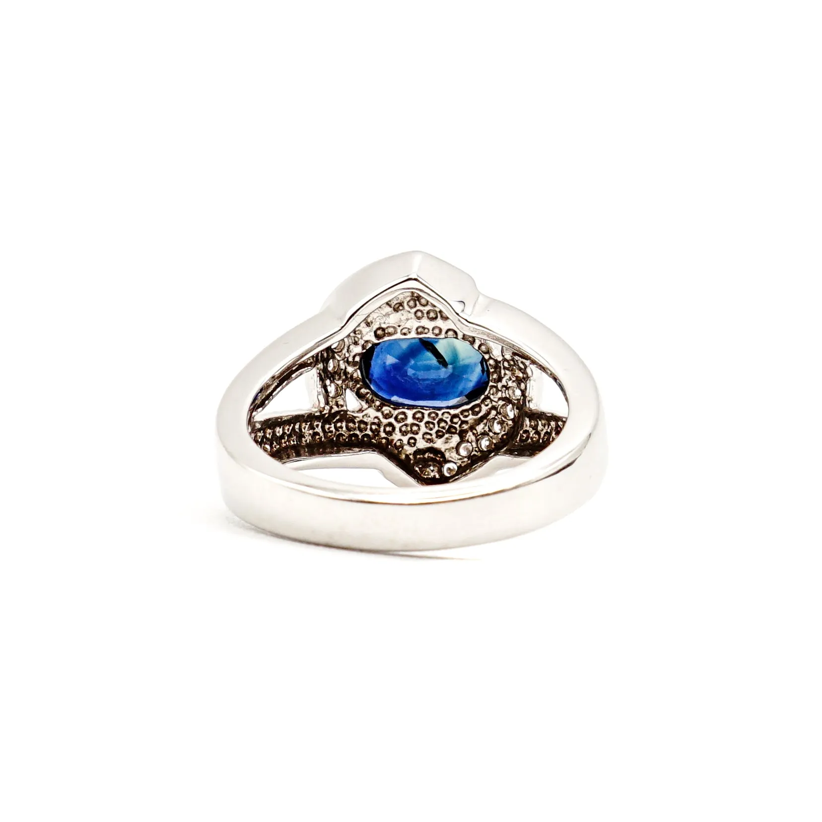14k White Gold Sapphire & Diamonds split shank Ring