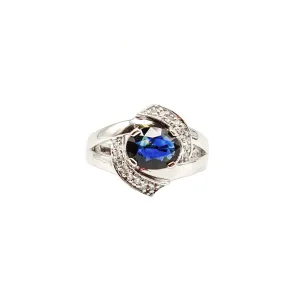 14k White Gold Sapphire & Diamonds split shank Ring