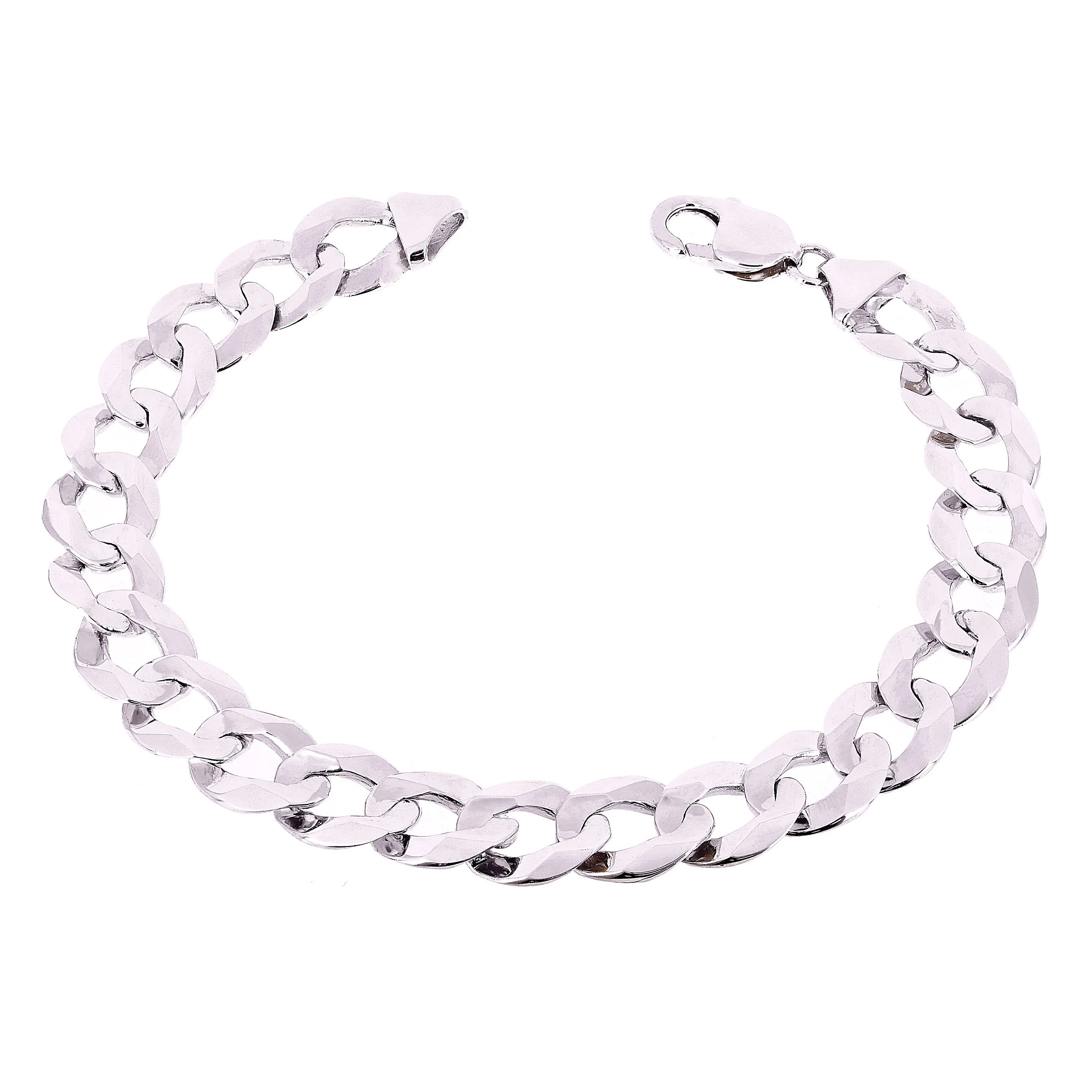 14k White Gold Solid Flat Cuban Curb Chain Bracelet 12.5mm Various Lengths