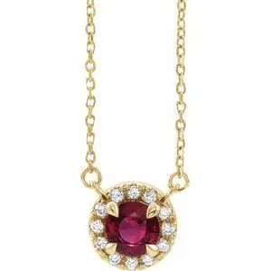 14K Yellow 4.5 mm Natural Ruby & .05 CTW Natural Diamond 16" Necklace