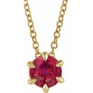 14K Yellow 5 mm Natural Ruby Solitaire 16-18" Necklace