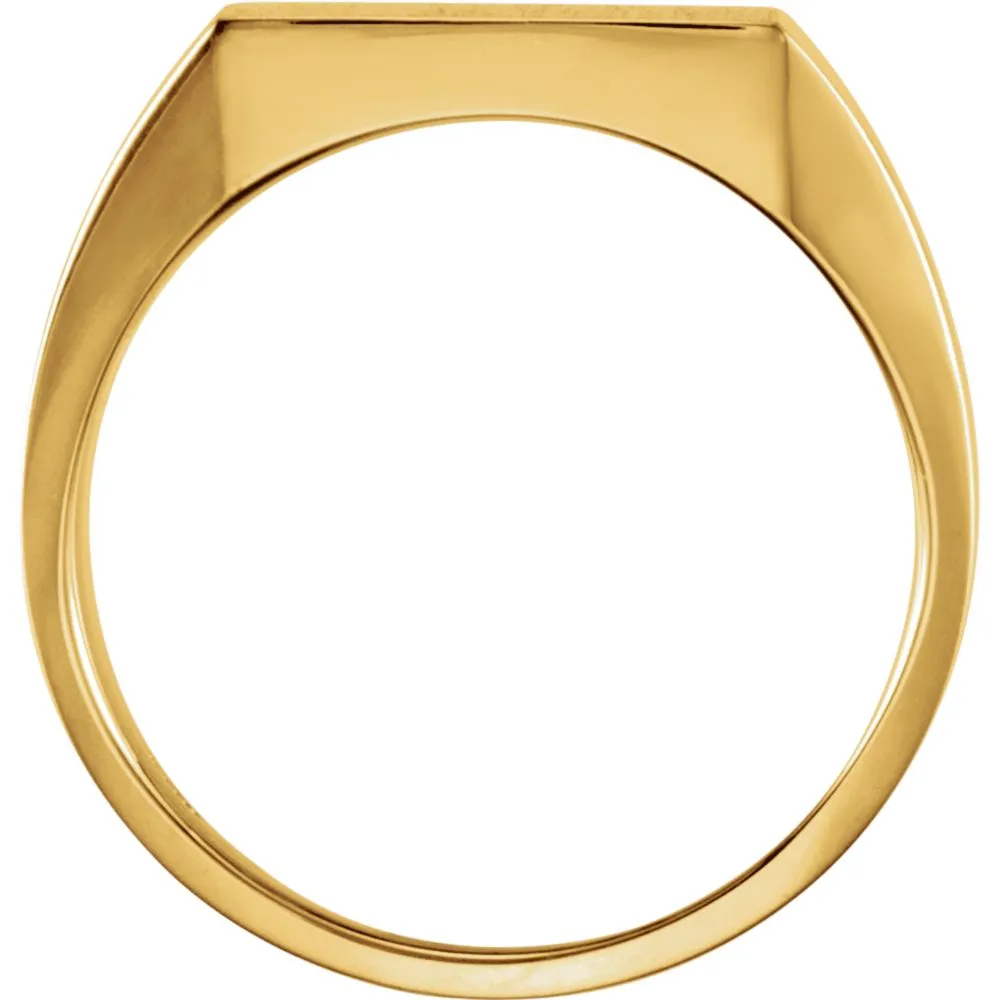 14k Yellow Gold 14mm Men's Signet Ring with Brush Finish, Size 10