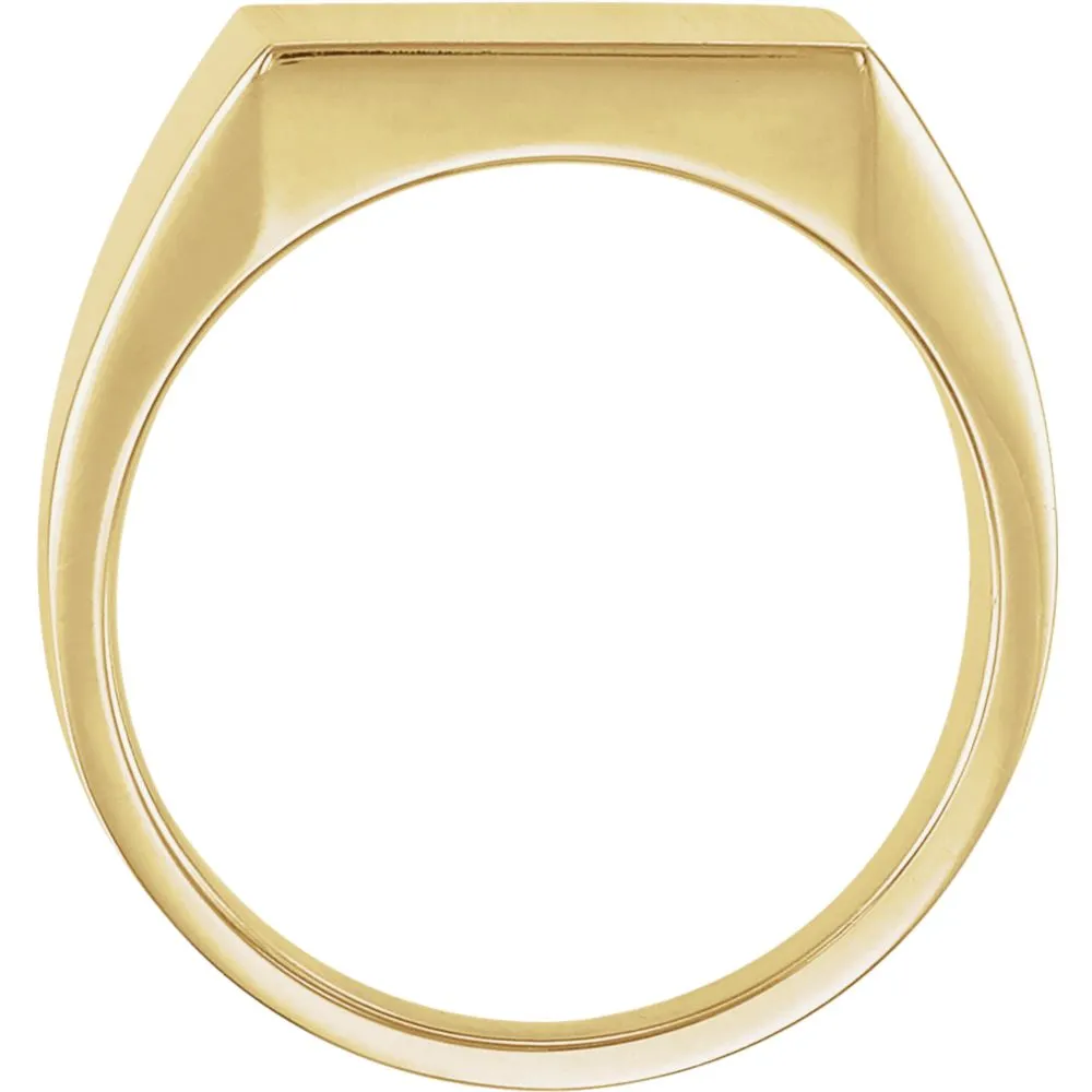 14k Yellow Gold 14mm Men's Solid Signet Ring with Brush Finish, Size 10