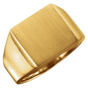14k Yellow Gold 14mm Men's Solid Signet Ring with Brush Finish, Size 10
