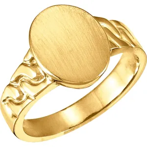 14k Yellow Gold 14x11mm Men's Signet Ring with Brush Finish, Size 10