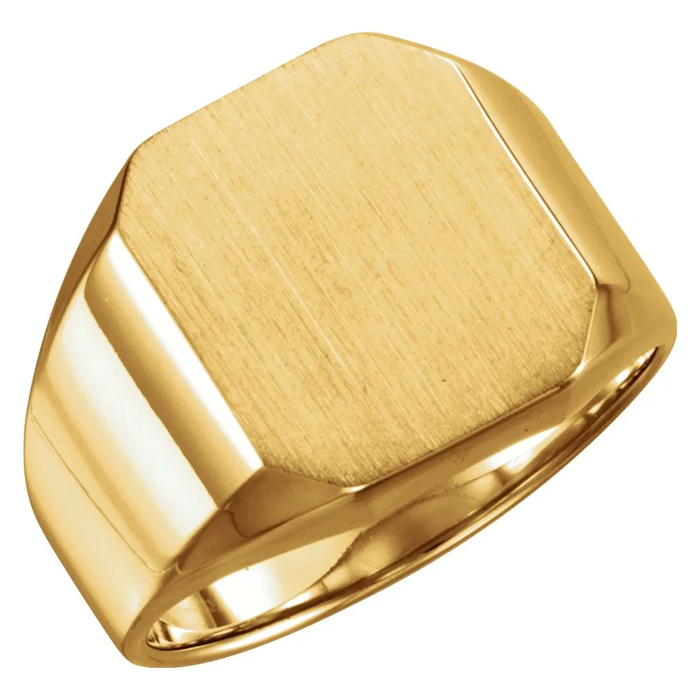 14k Yellow Gold 16x14mm Octagon Men's Signet Ring, Size 10.2