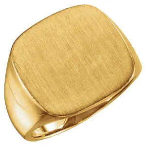 14k Yellow Gold 18mm Men's Signet Ring with Brush Top Finish, Size 11