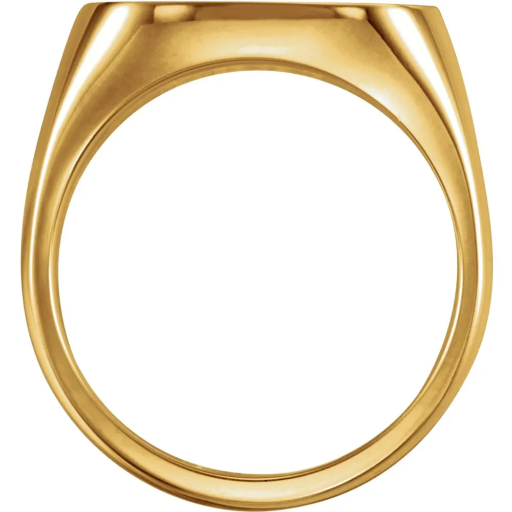 14k Yellow Gold 18mm Men's Solid Signet Ring , Size 11
