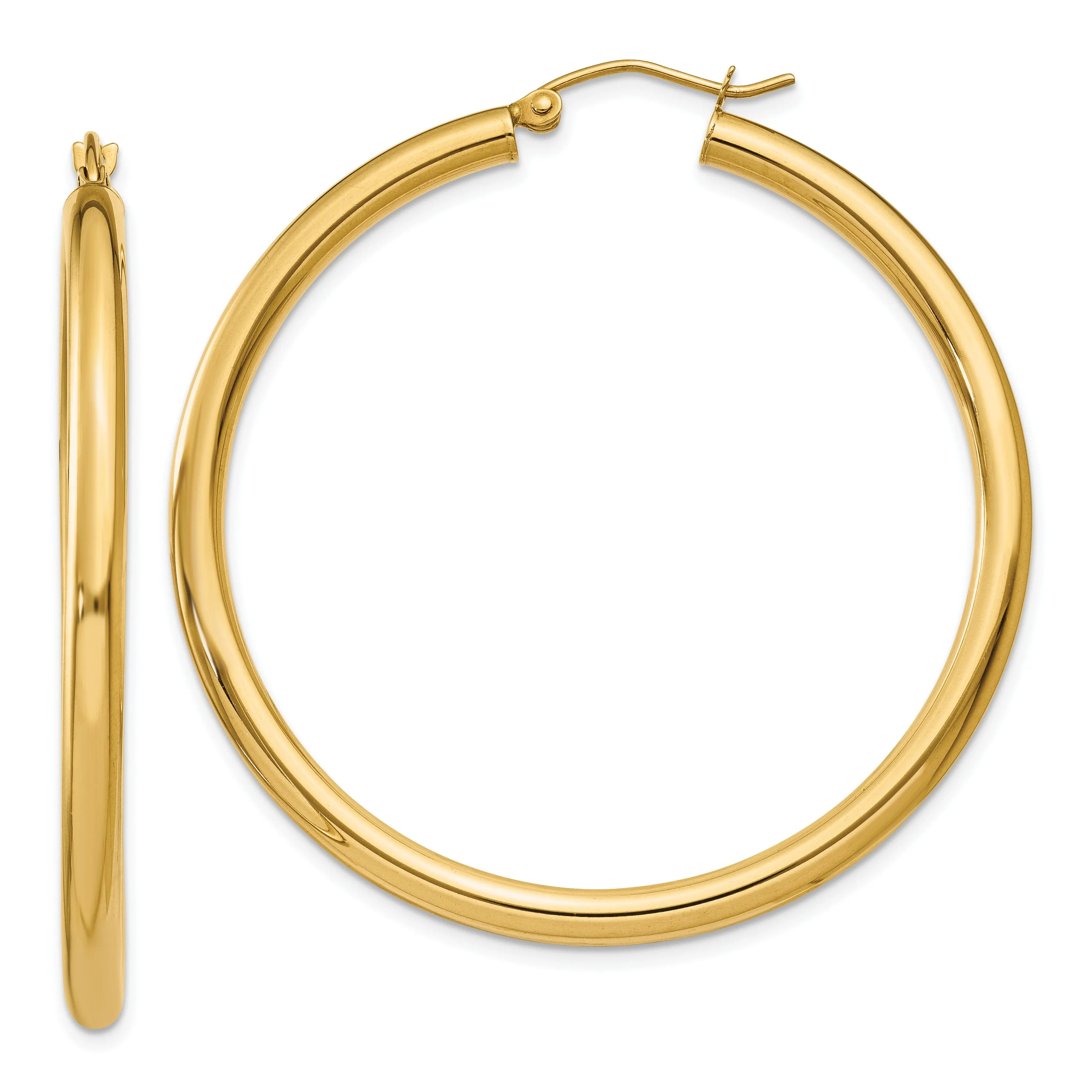 14k Yellow Gold 3MM Light Tube Hoop Earrings