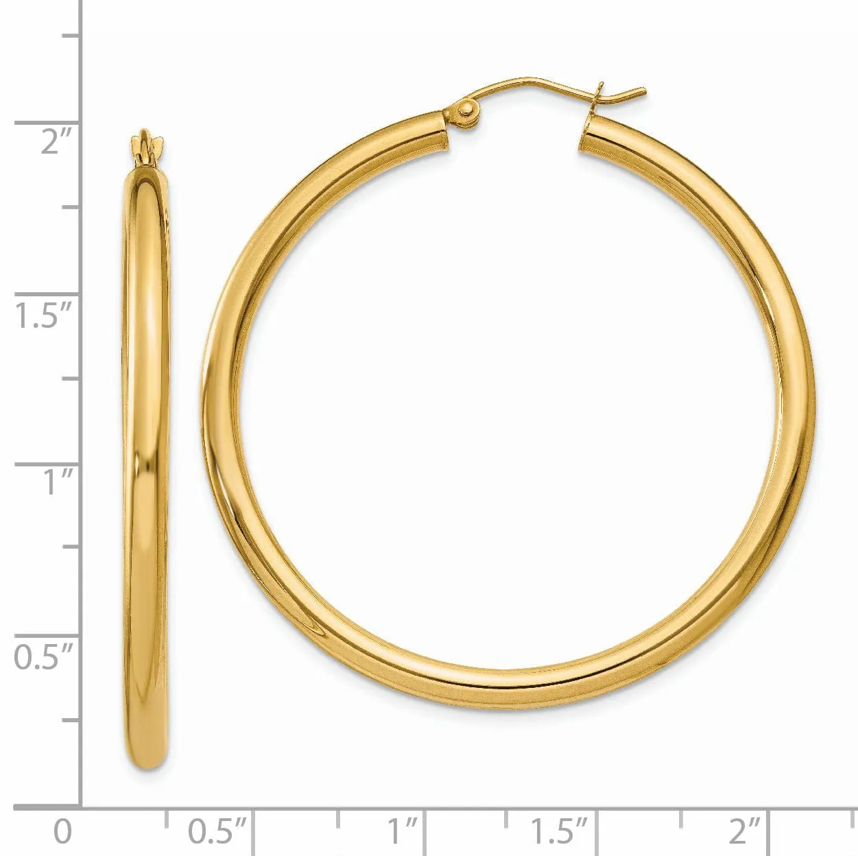 14k Yellow Gold 3MM Light Tube Hoop Earrings