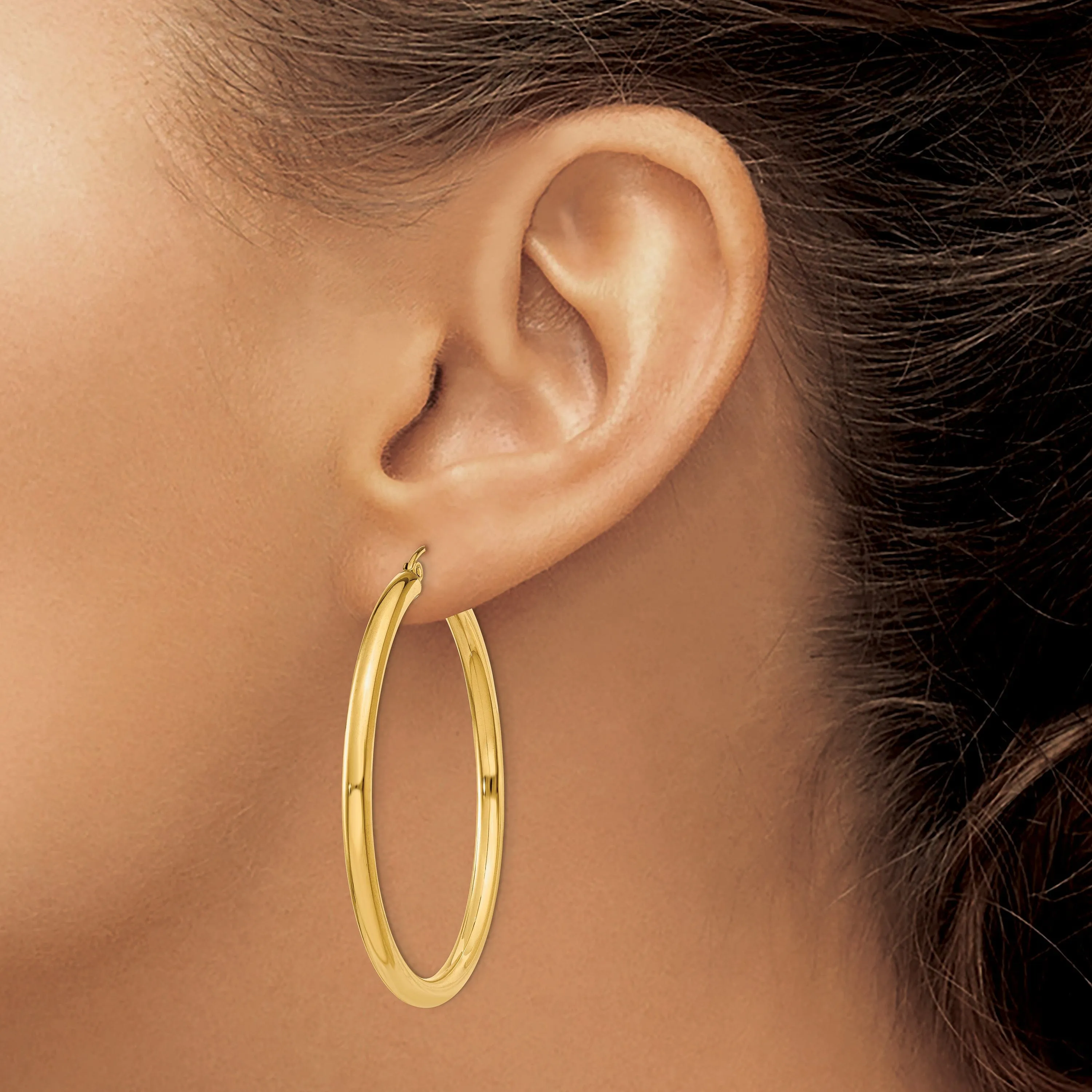 14k Yellow Gold 3MM Light Tube Hoop Earrings