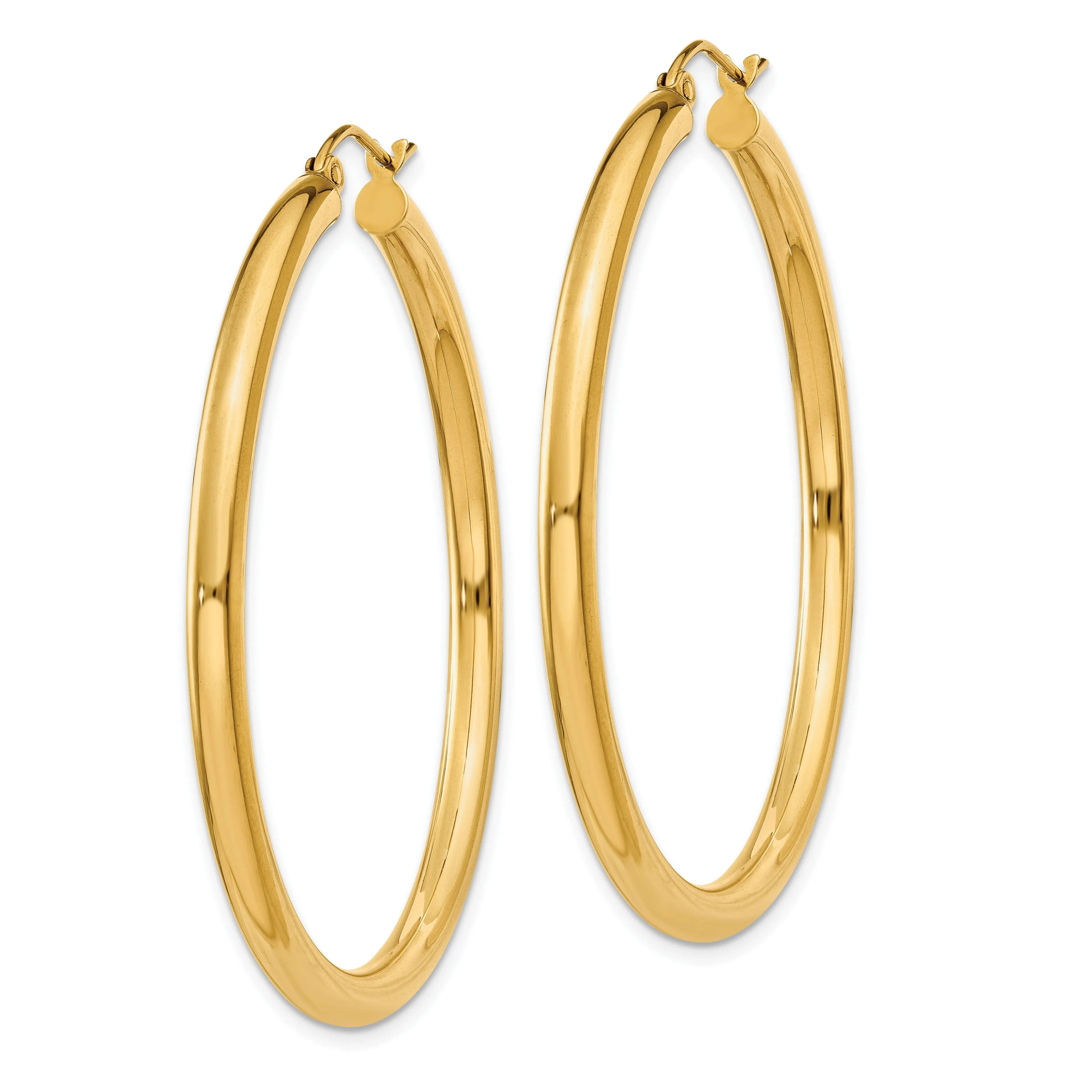 14k Yellow Gold 3MM Light Tube Hoop Earrings