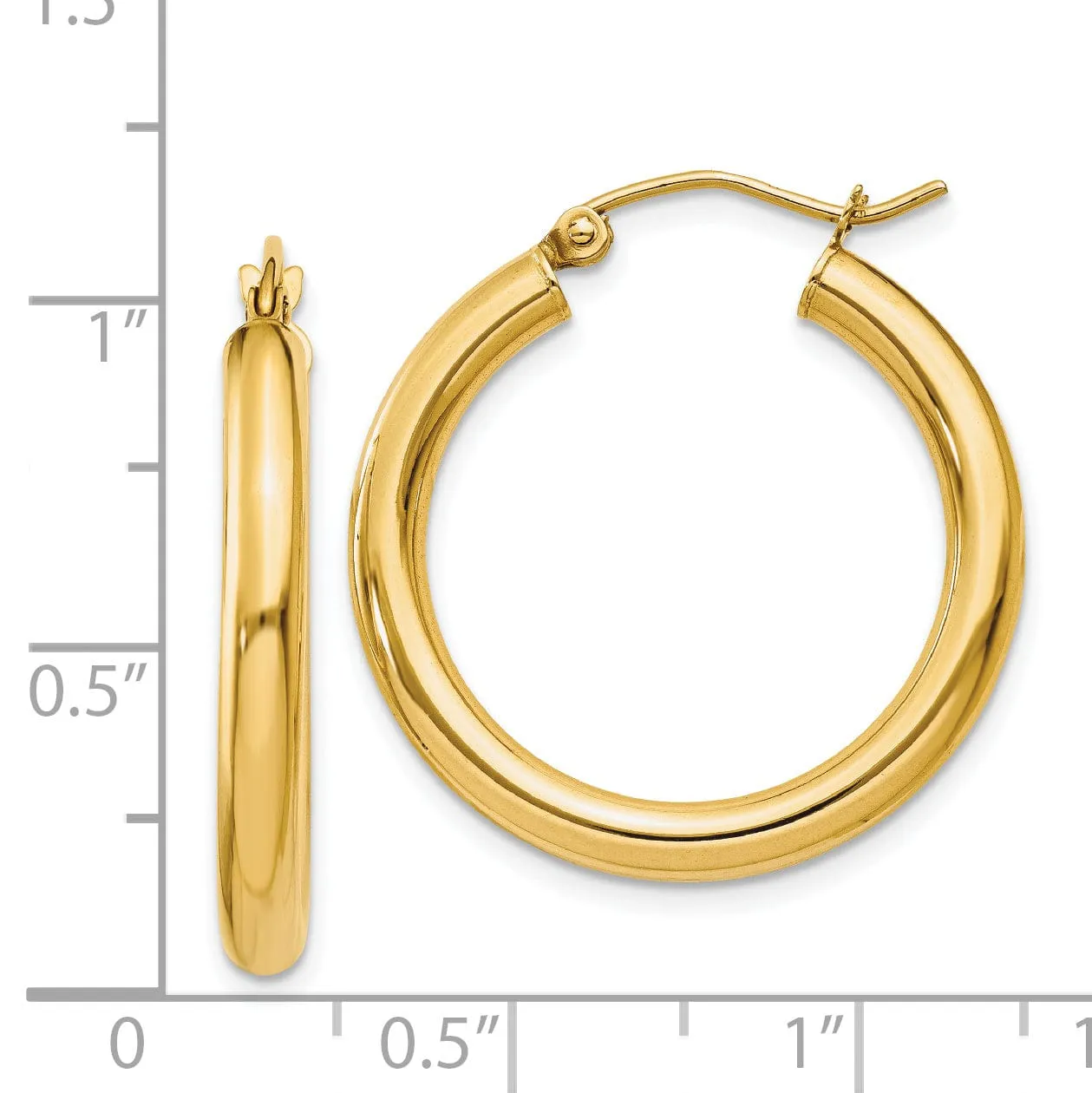 14k Yellow Gold 3MM Light Tube Hoop Earrings