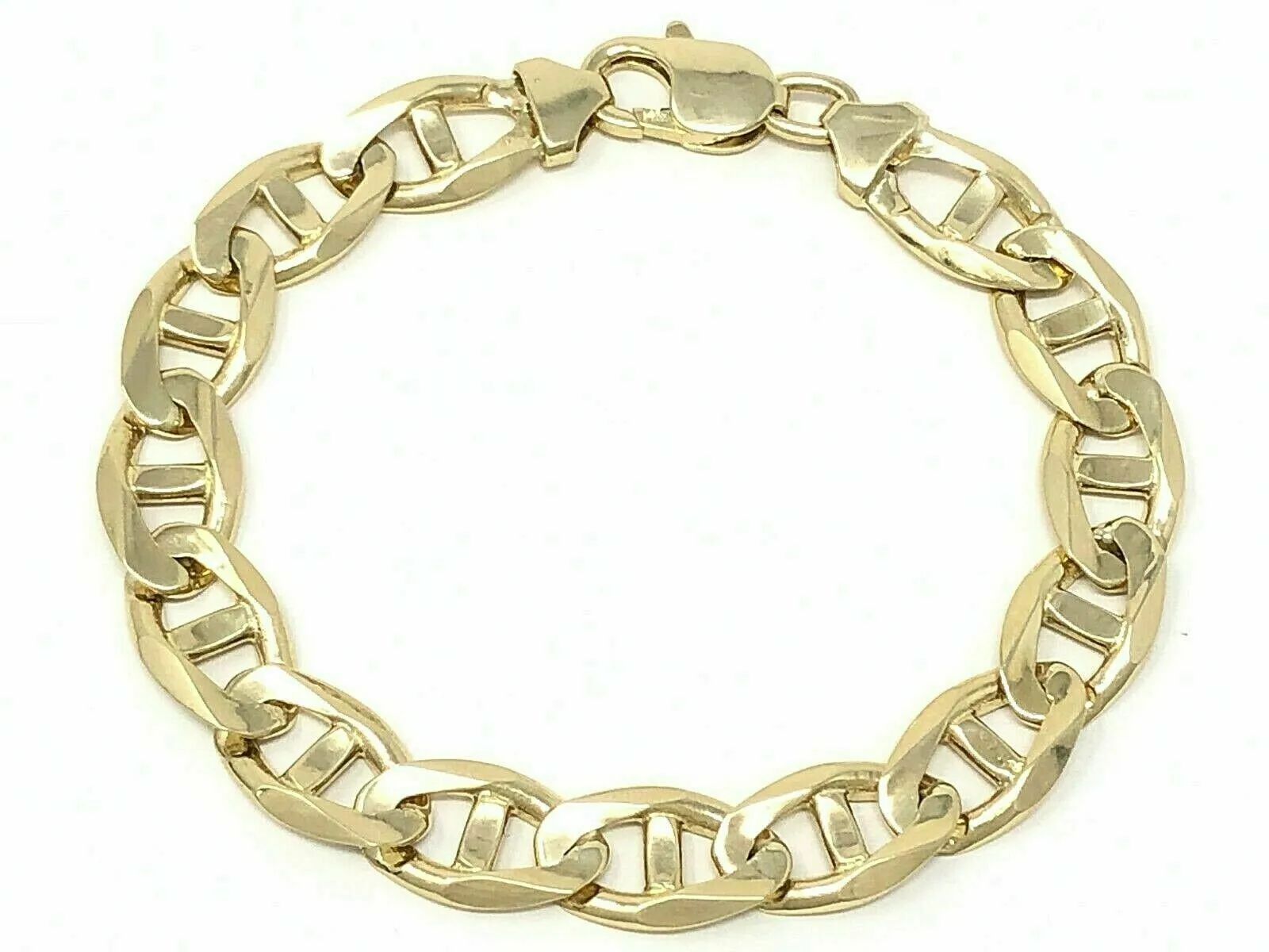 14k Yellow Gold Concave Mariner Gucci Chain Bracelet 7.5" 10mm 25 grams