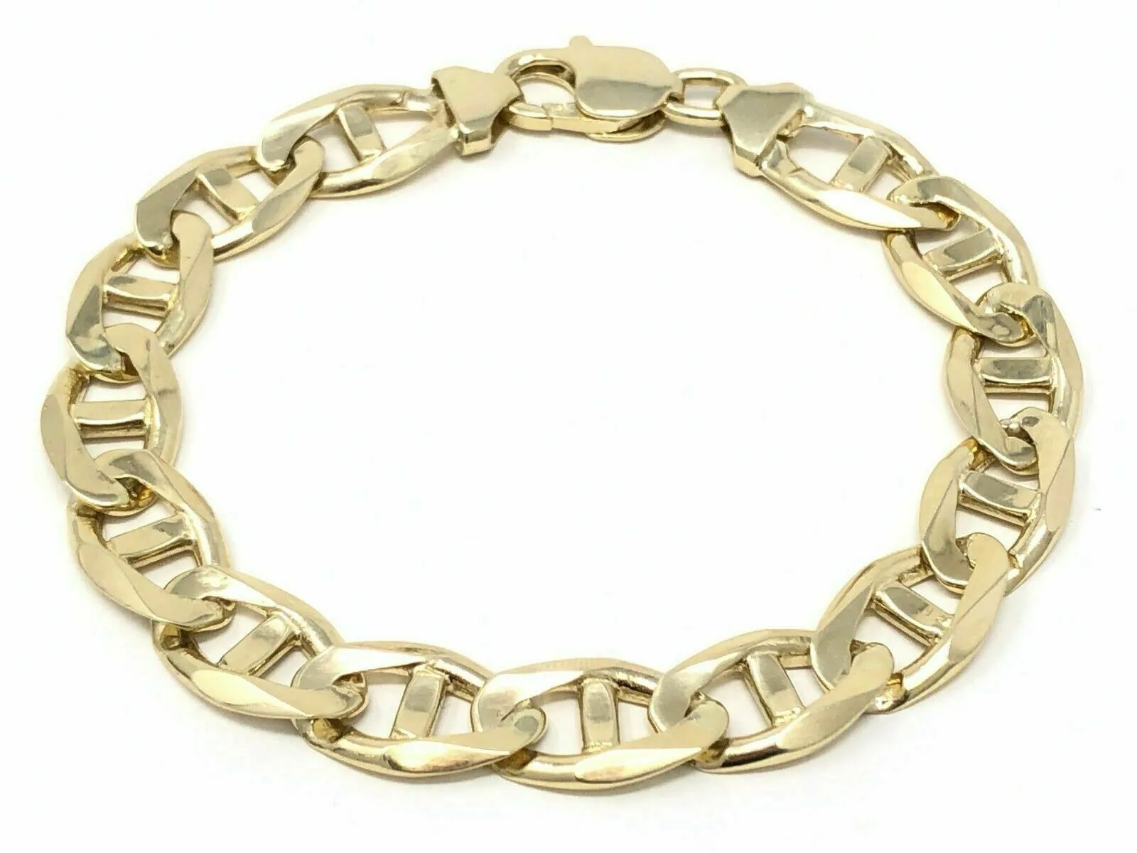 14k Yellow Gold Concave Mariner Gucci Chain Bracelet 7.5" 10mm 25 grams