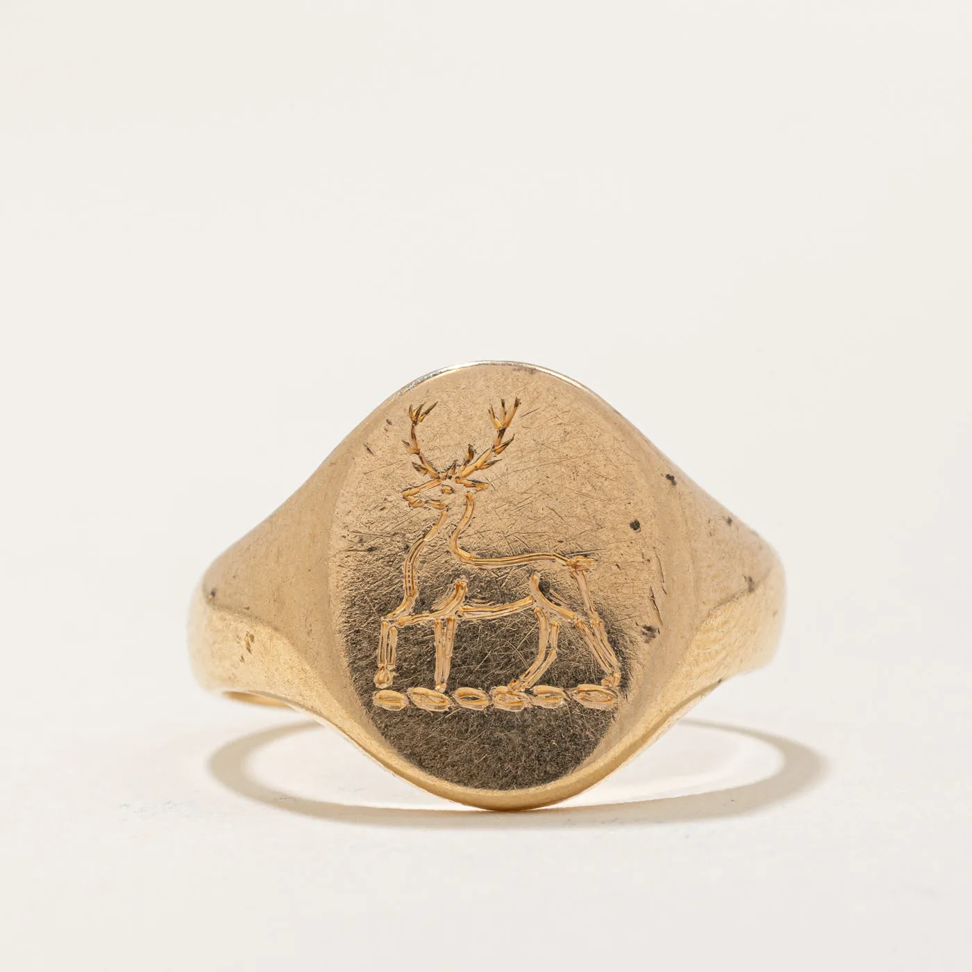 14k Yellow Gold Deer Signet Ring | SZ 8.75 |