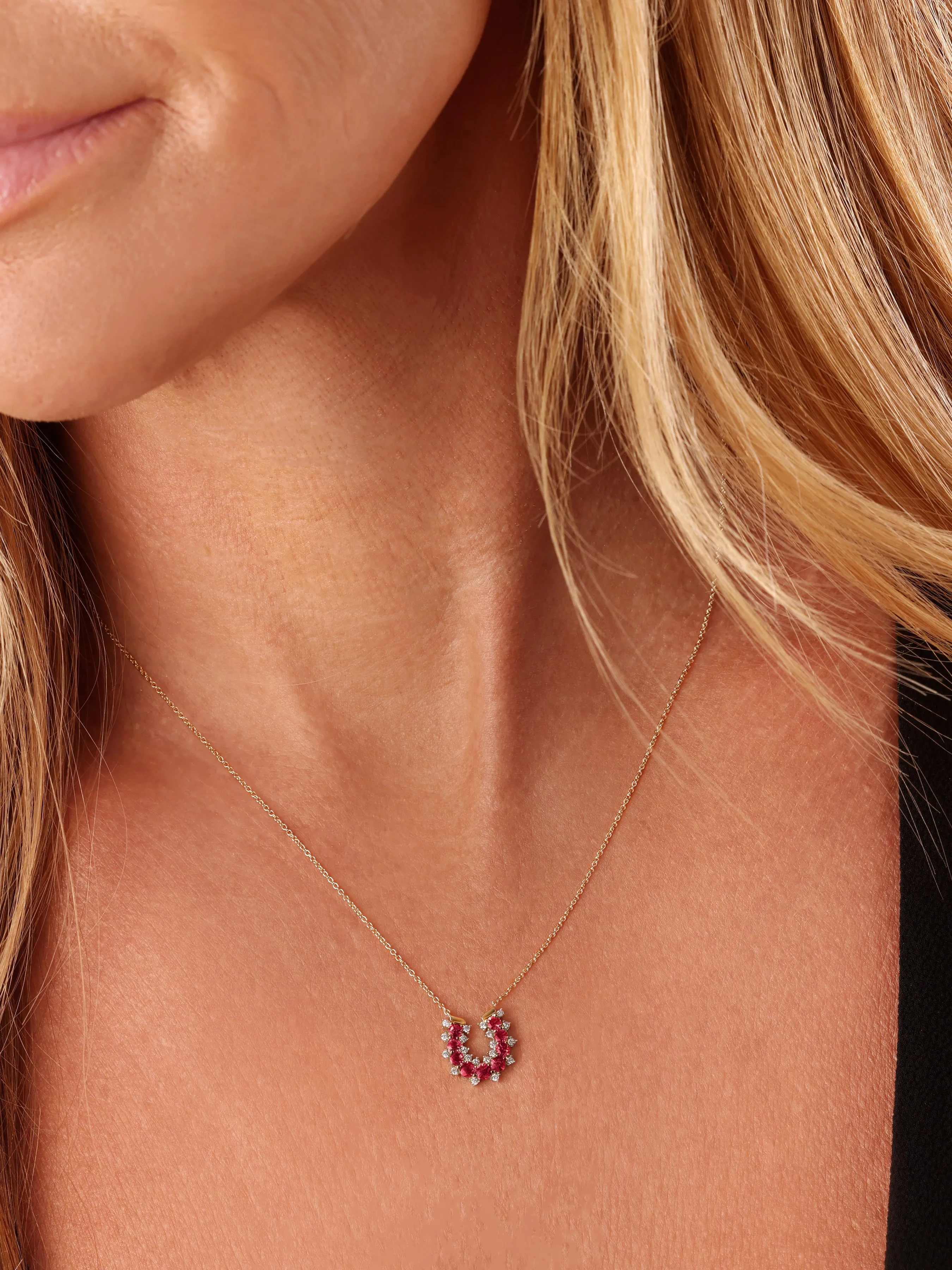 14k Yellow Gold Diamond/Ruby Lucky Horseshoe Necklace