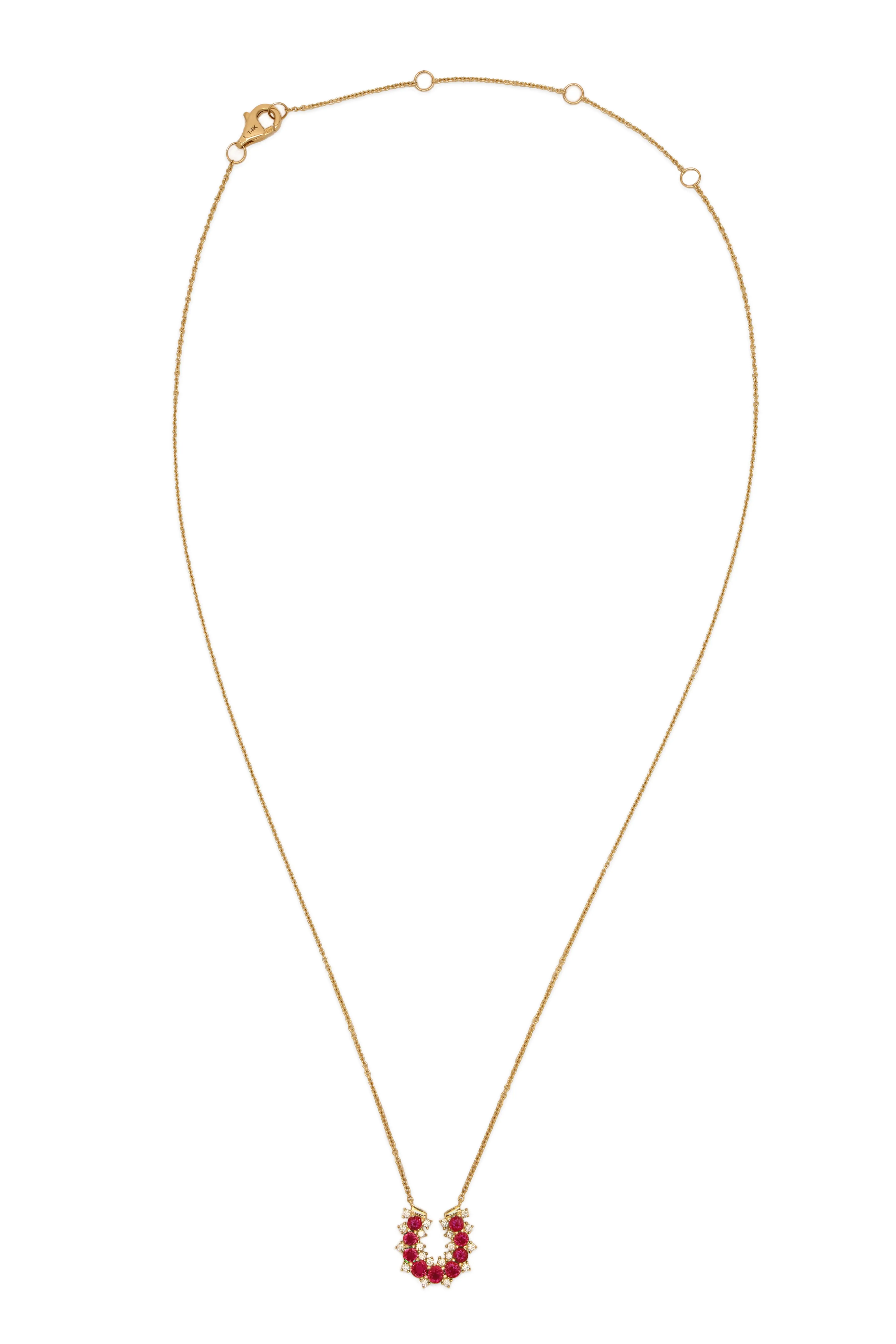 14k Yellow Gold Diamond/Ruby Lucky Horseshoe Necklace
