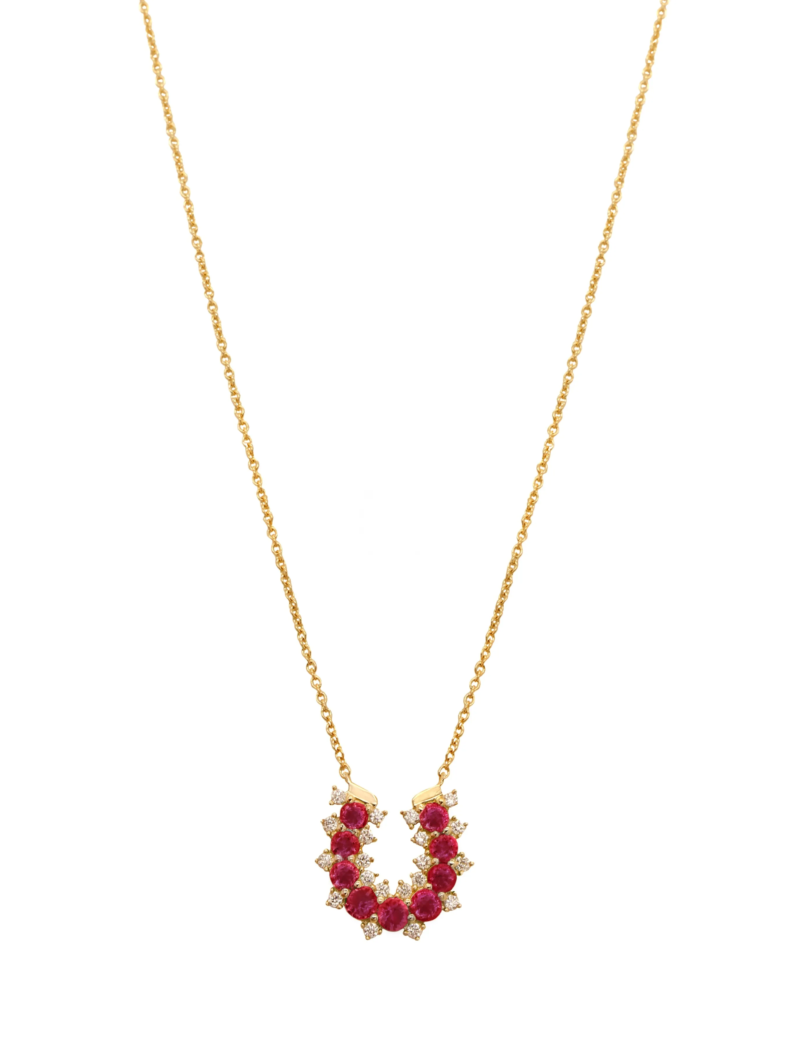 14k Yellow Gold Diamond/Ruby Lucky Horseshoe Necklace