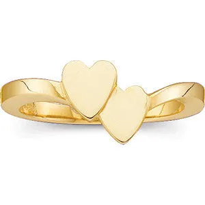 14k Yellow Gold Double Heart Signet Ring, Size 6