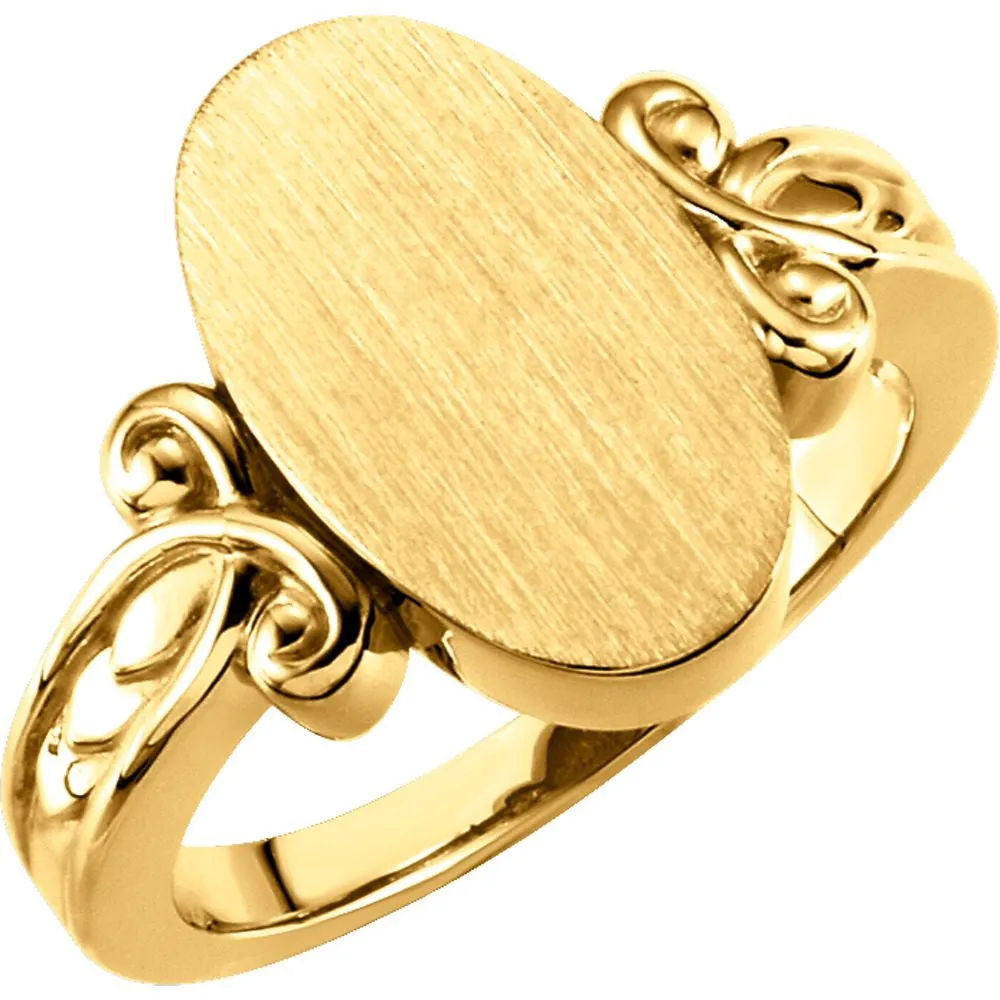 14k Yellow Gold Fancy Oval Signet Ring, Size 6