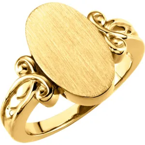14k Yellow Gold Fancy Oval Signet Ring, Size 6