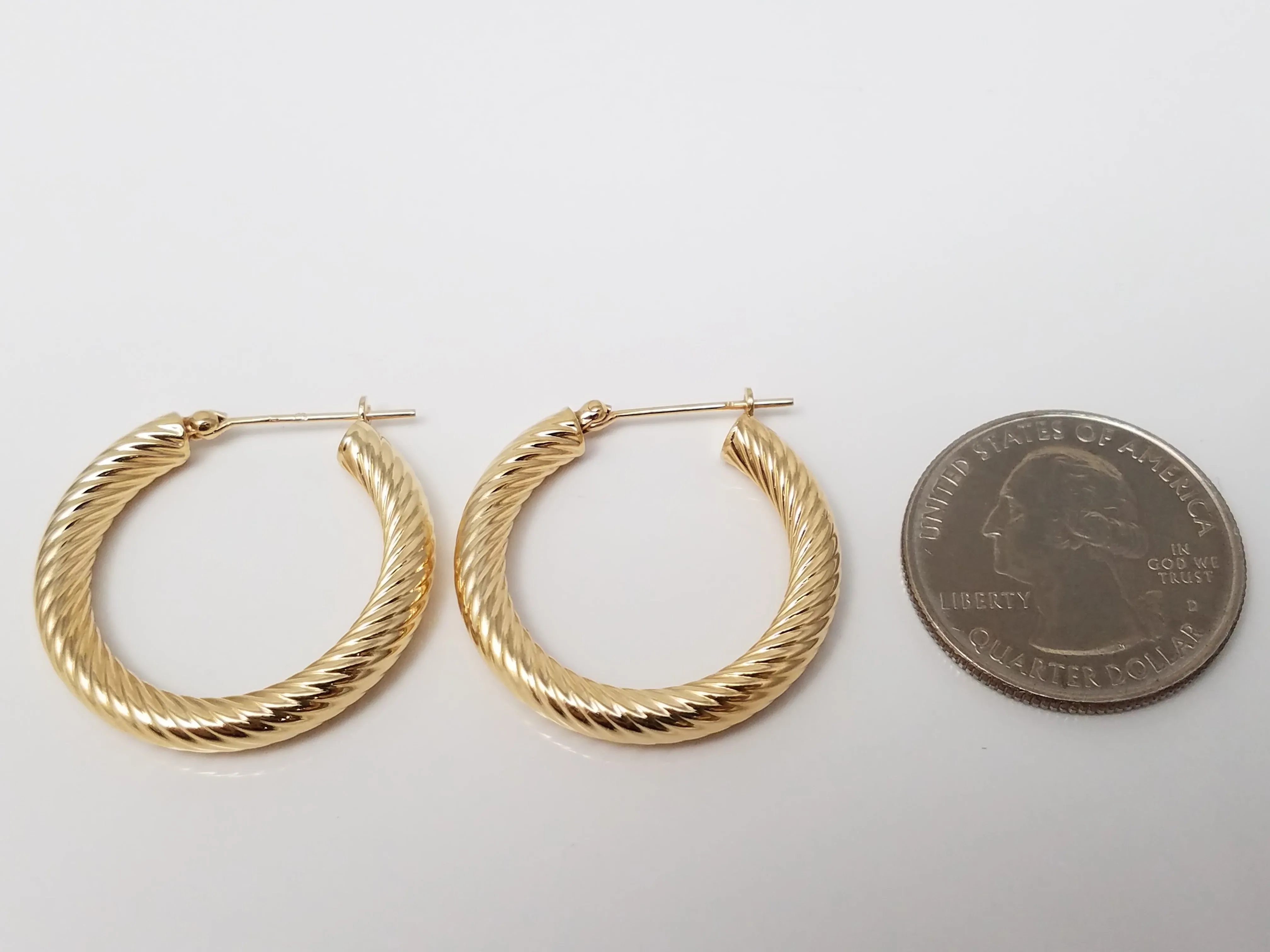 14k Yellow Gold Hollow Spiral Hoop Earrings