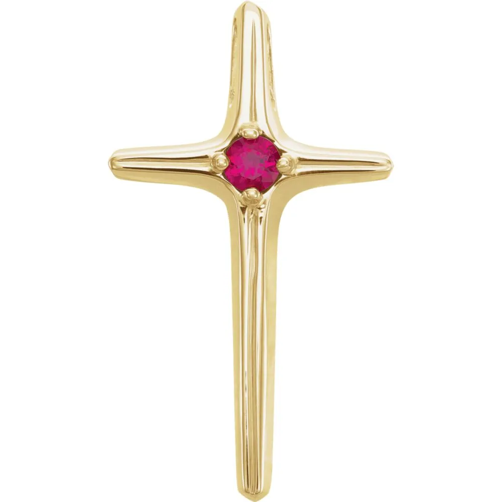 14k Yellow Gold Ruby Cross Pendant