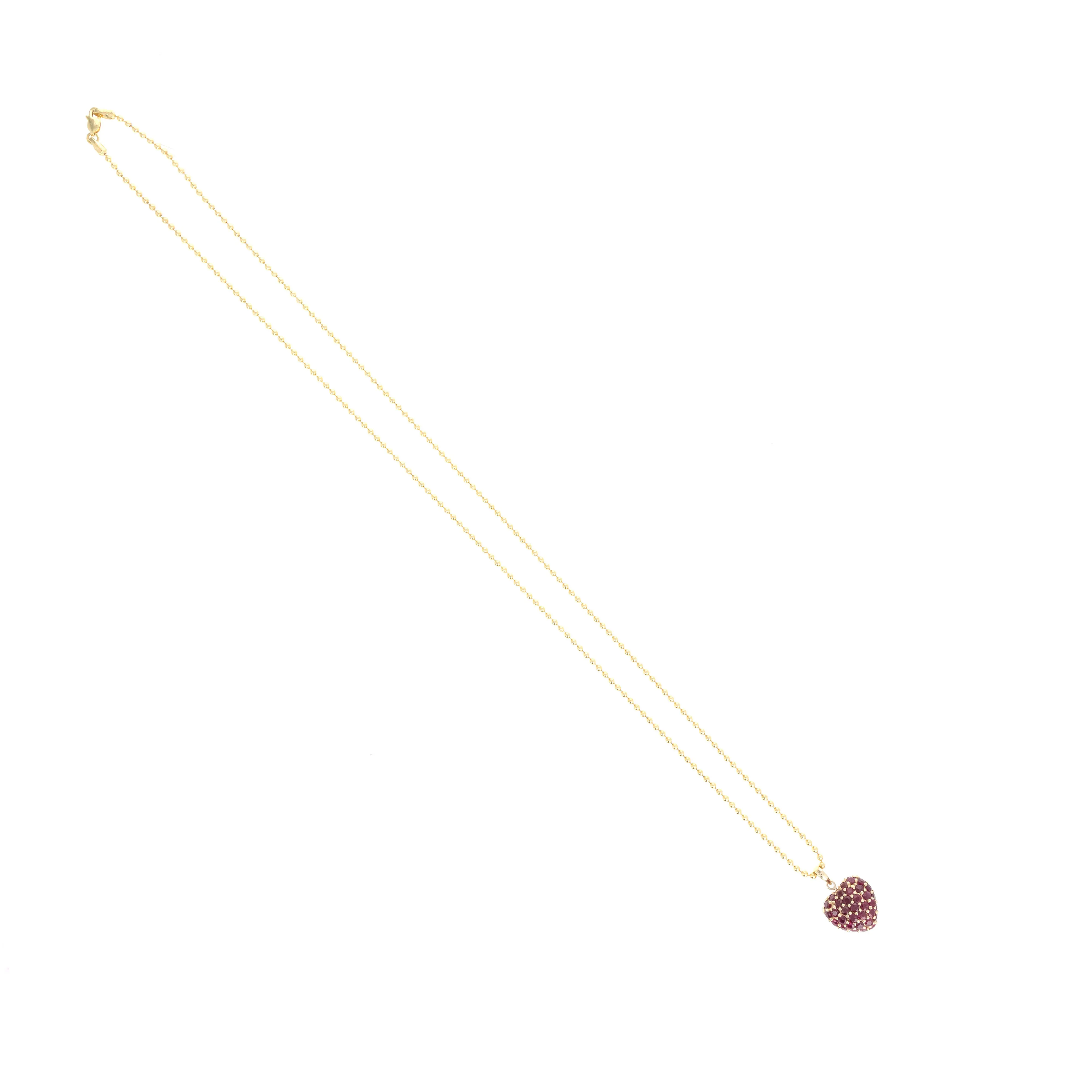 14K Yellow Gold Ruby Pave Heart Pendant Necklace