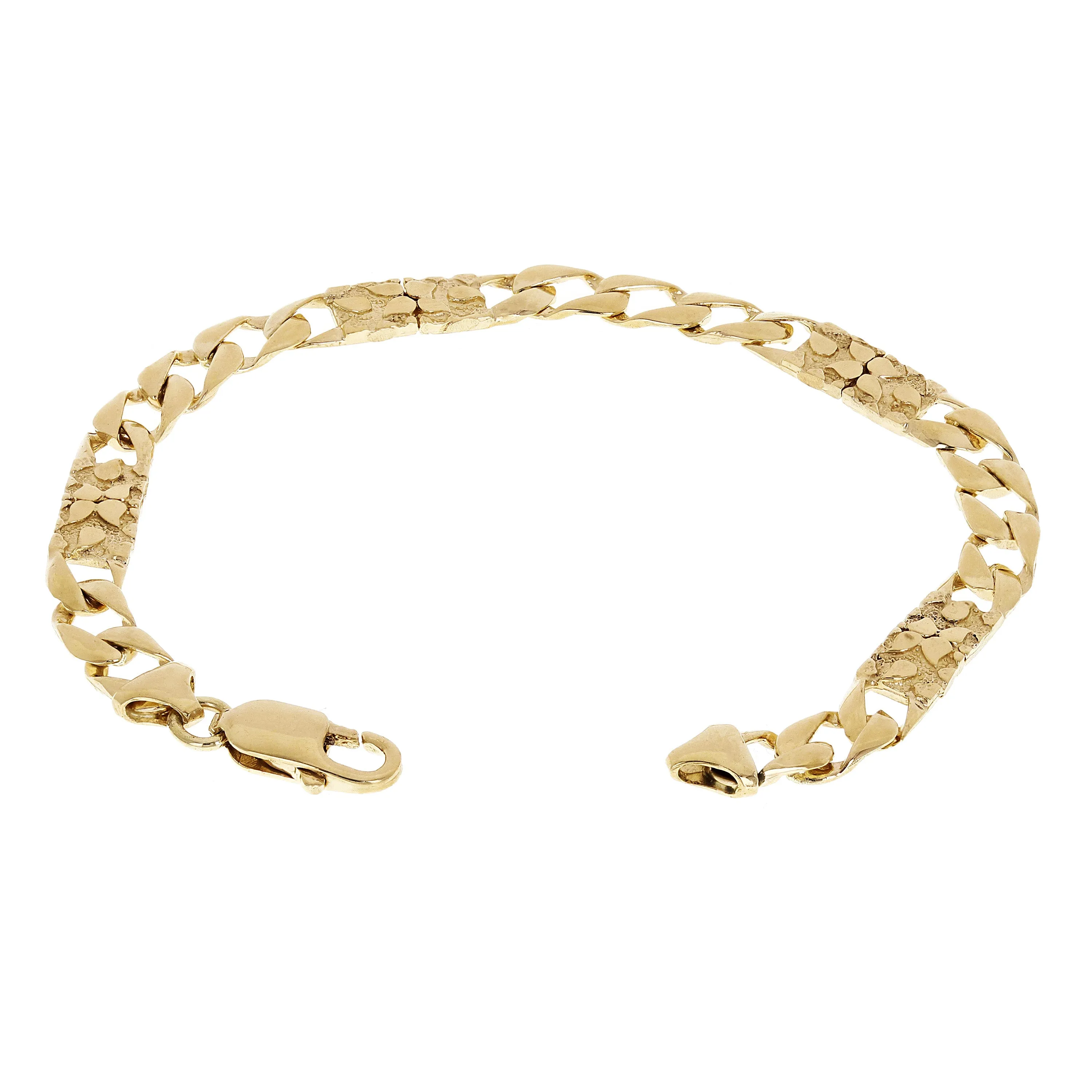 14k Yellow Gold Solid Cuban & Nugget Link Chain Bracelet 8.5" 6.5mm 14.6 grams