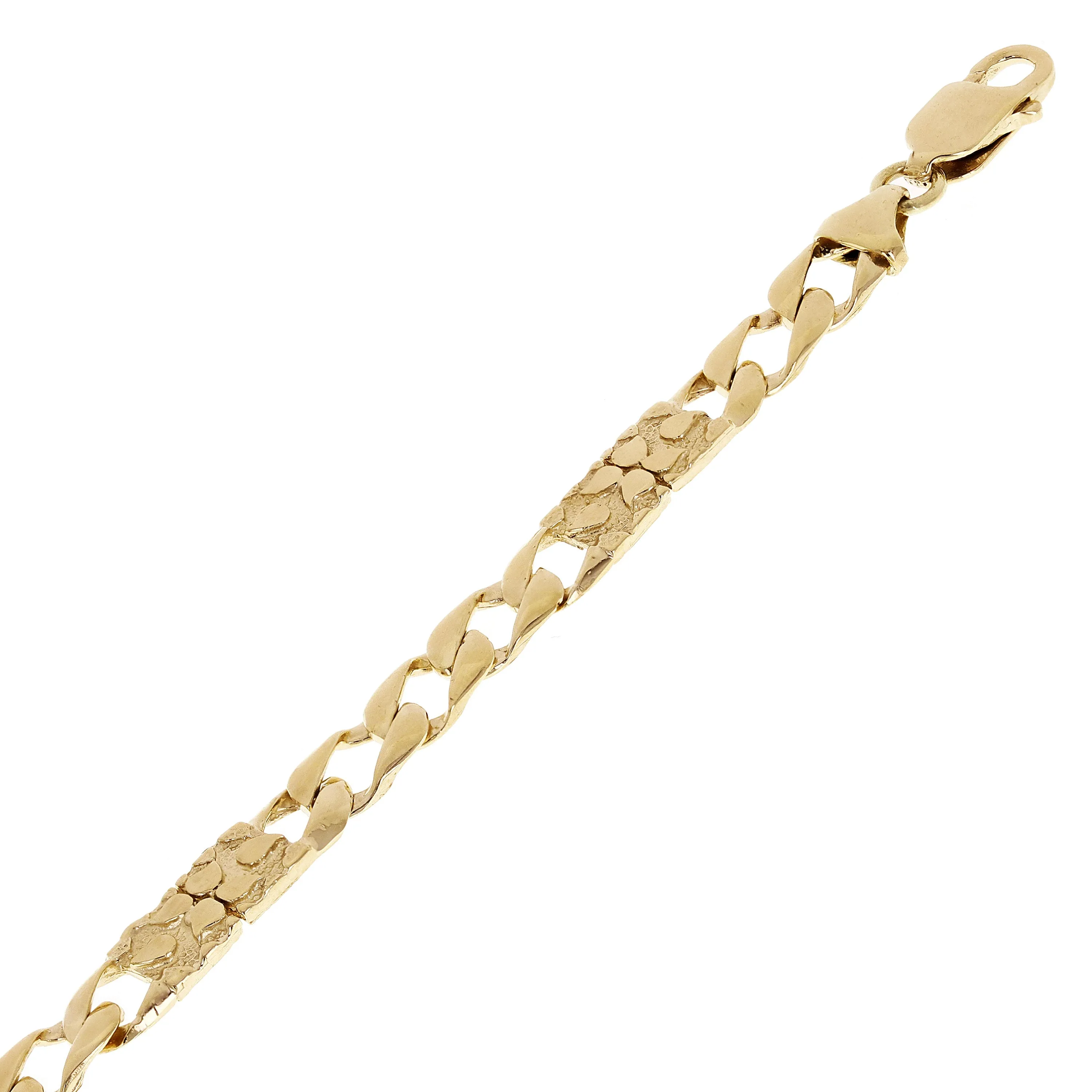 14k Yellow Gold Solid Cuban & Nugget Link Chain Bracelet 8.5" 6.5mm 14.6 grams