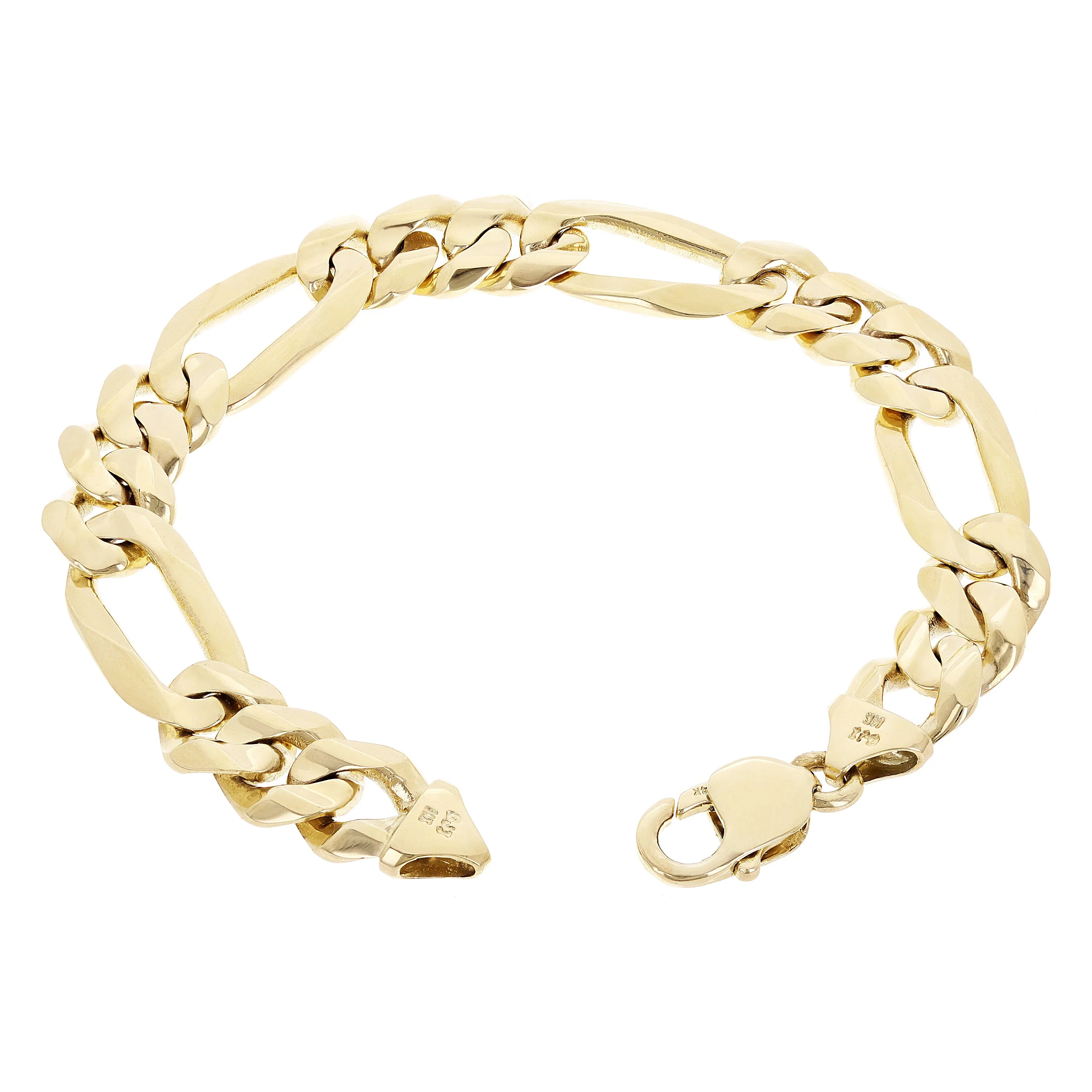 14k Yellow Gold Solid Heavy Figaro Link Chain Bracelet 12.7mm Various Lengths