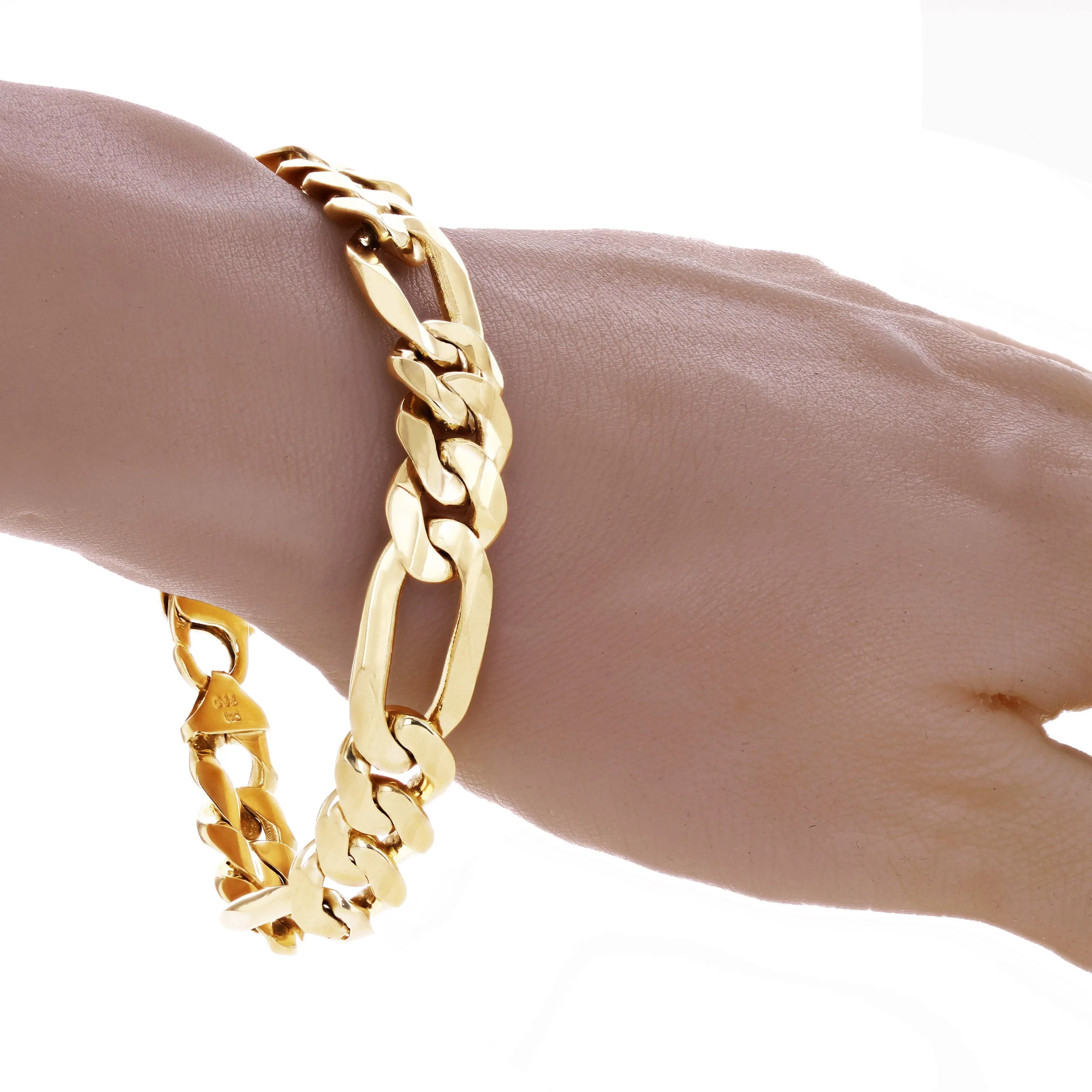 14k Yellow Gold Solid Heavy Figaro Link Chain Bracelet 12.7mm Various Lengths