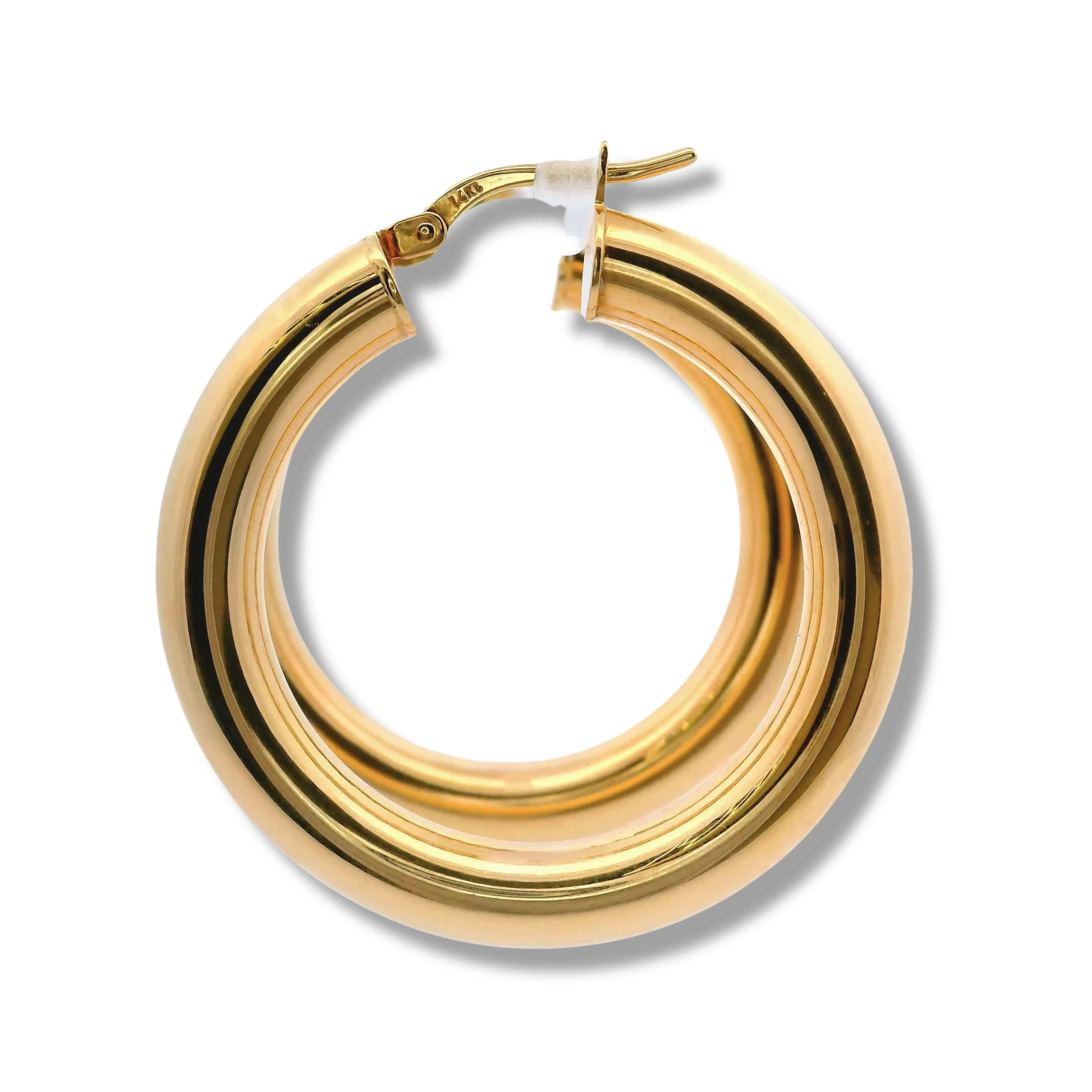 14K Yellow Gold Thick Medium Hoop Earrings