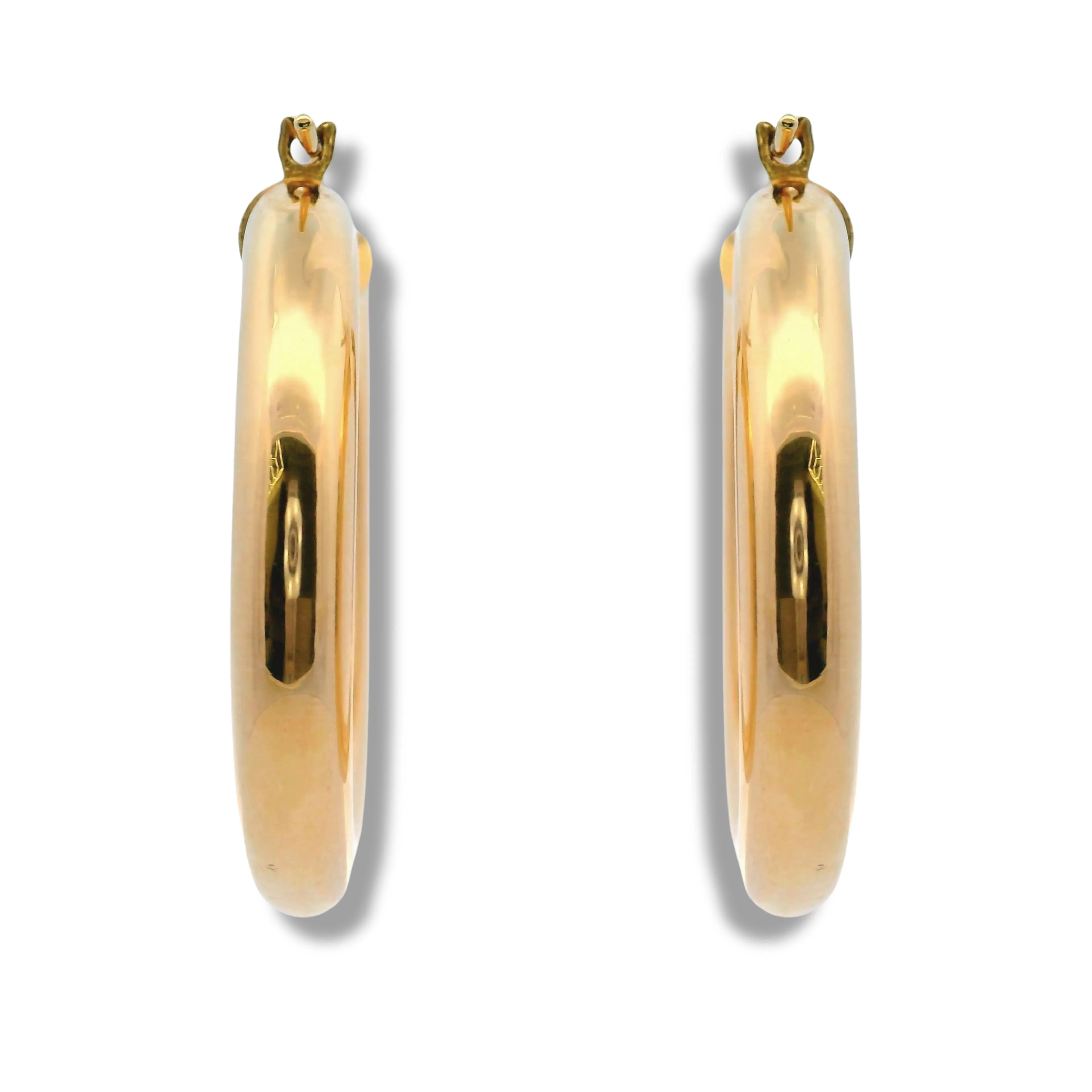 14K Yellow Gold Thick Medium Hoop Earrings