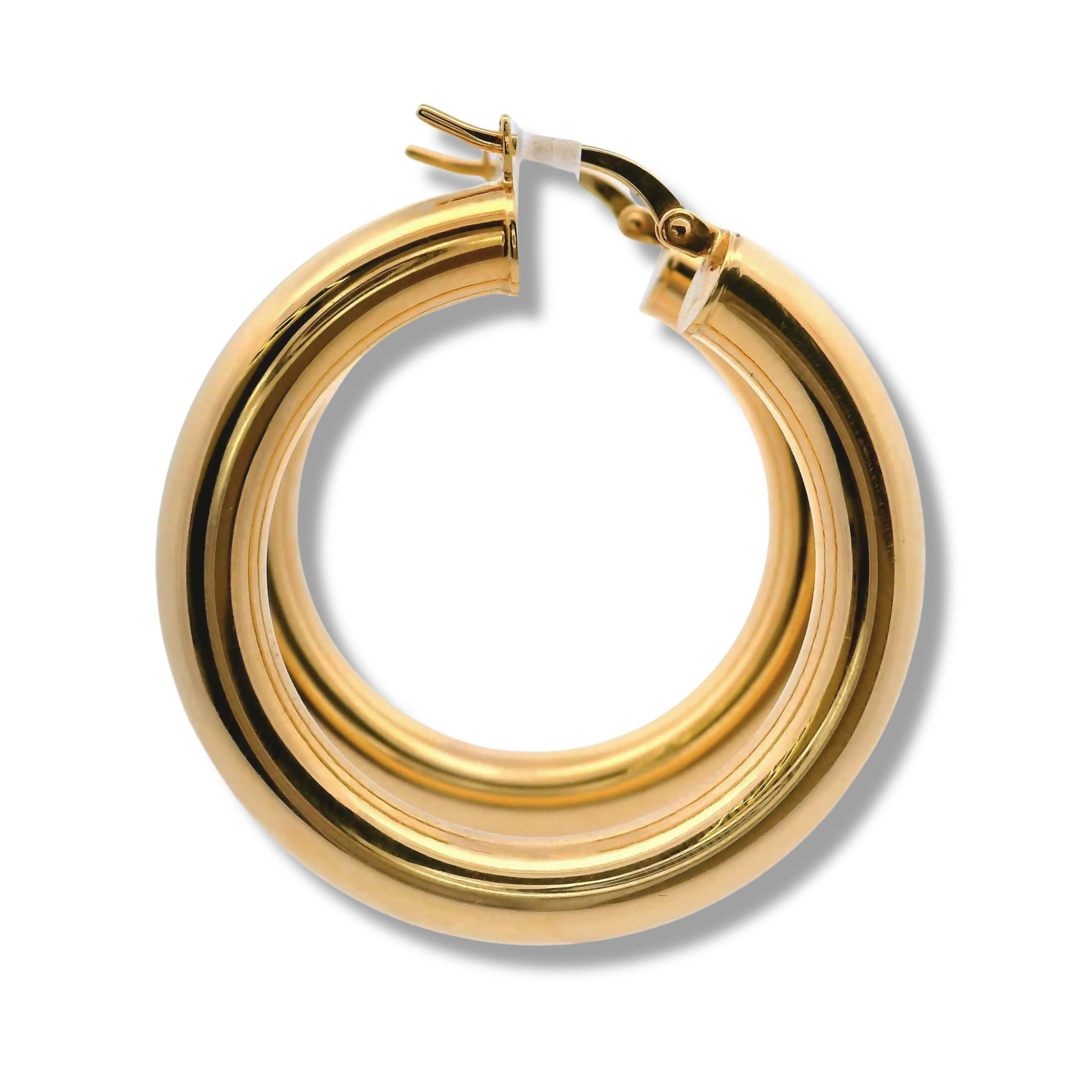 14K Yellow Gold Thick Medium Hoop Earrings