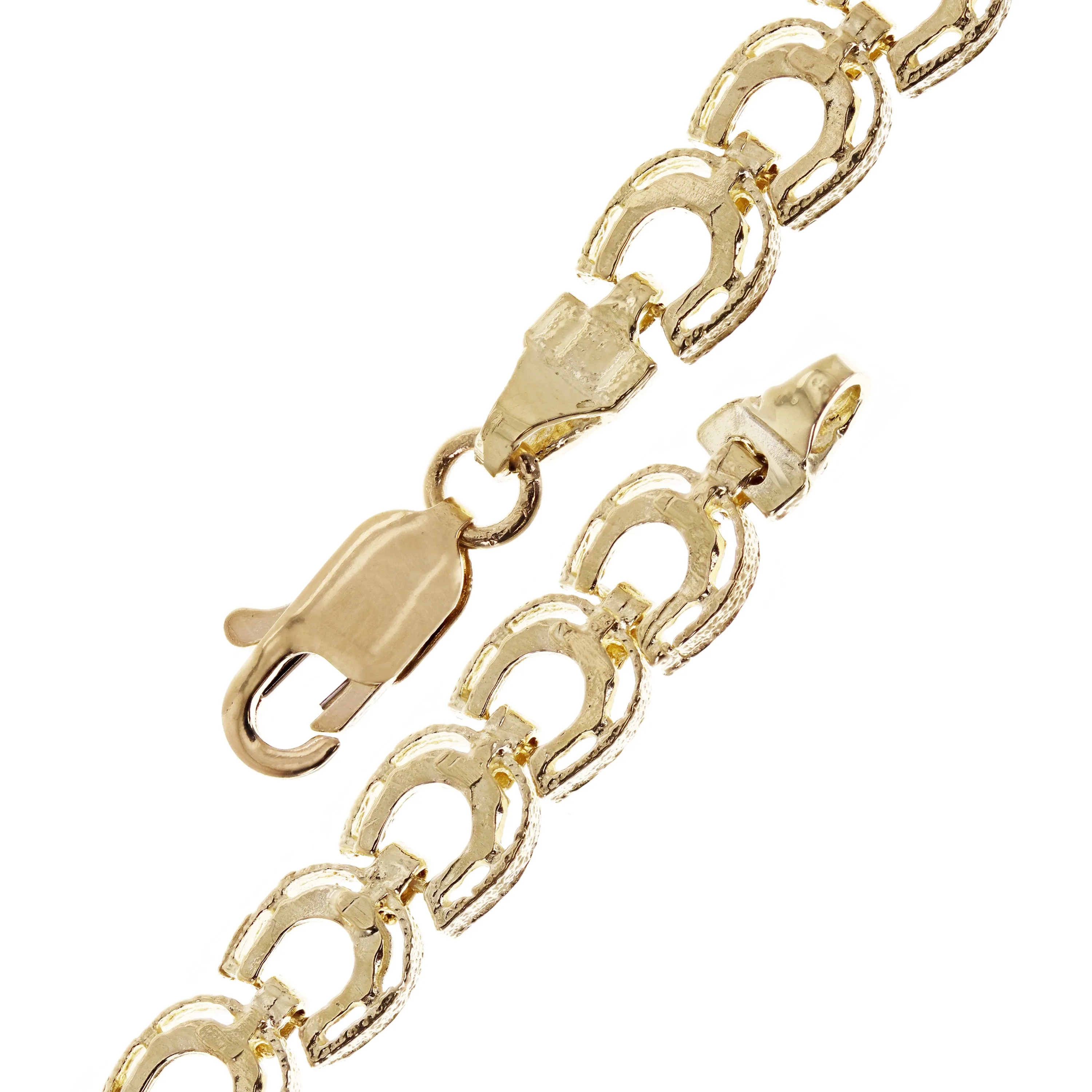 14k Yellow or White Gold Solid Diamond Cut Horse Shoe Bracelet 6.4mm Various Lengths