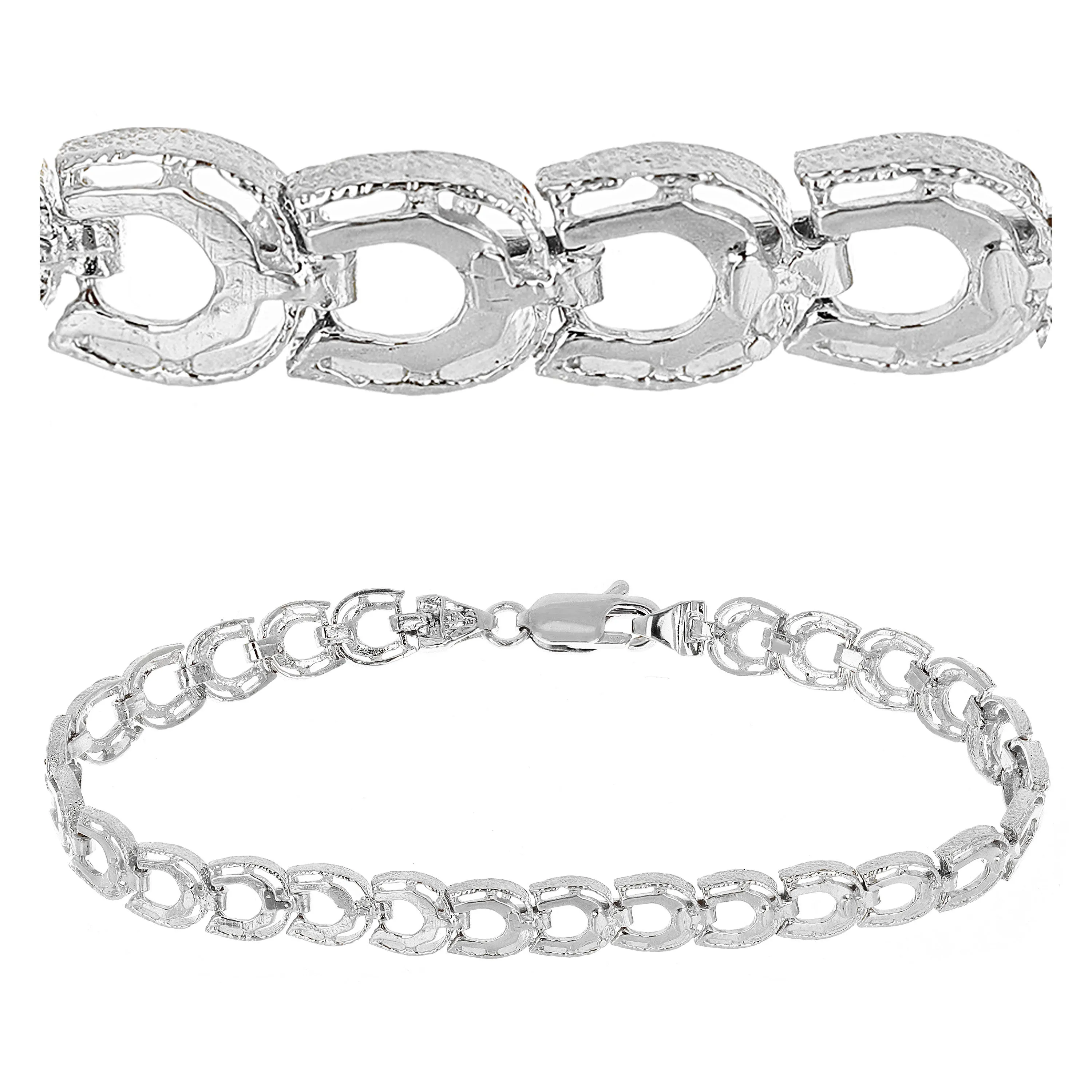 14k Yellow or White Gold Solid Diamond Cut Horse Shoe Bracelet 6.4mm Various Lengths